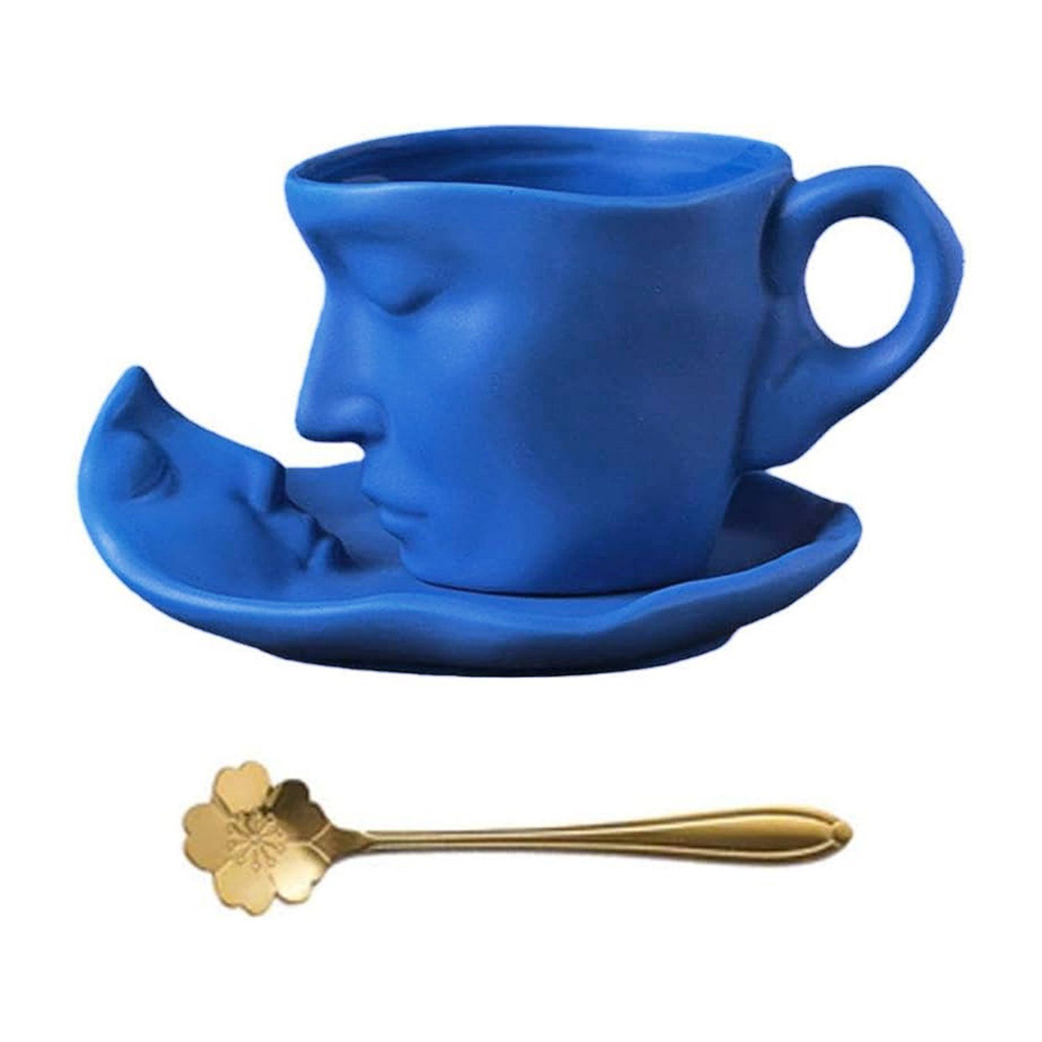 Gesichtskuss Untertasse Kaffeetasse Kaffeeservice Personen 1 Blau Keramik & MAGICSHE Set,
