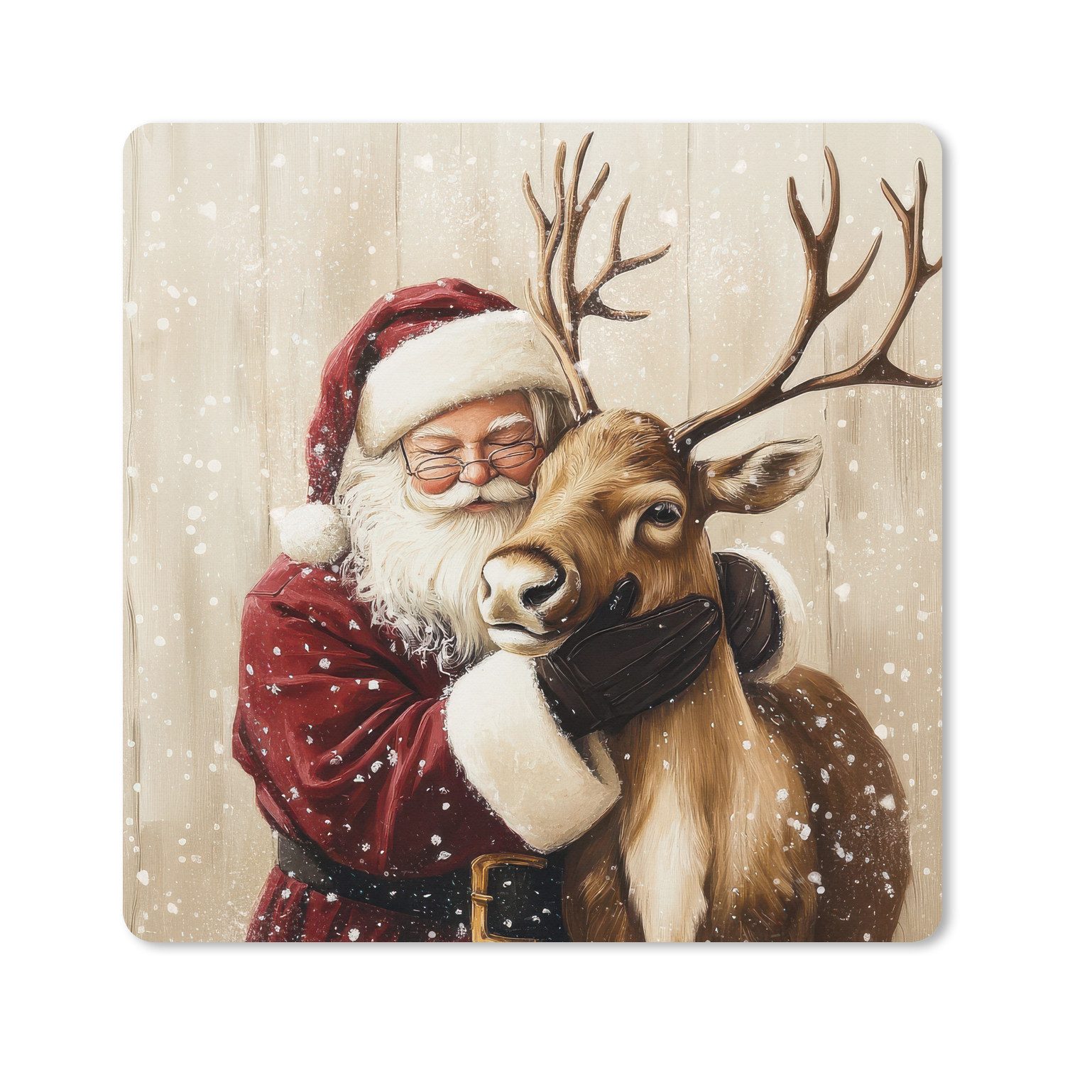MuchoWow Mauspad Weihnachtsmann - Rentier - Schnee - Bunt (1-St), Mousepad, PC Zubehör, Gaming Dekoration, Desk Mat, 60x60 cm