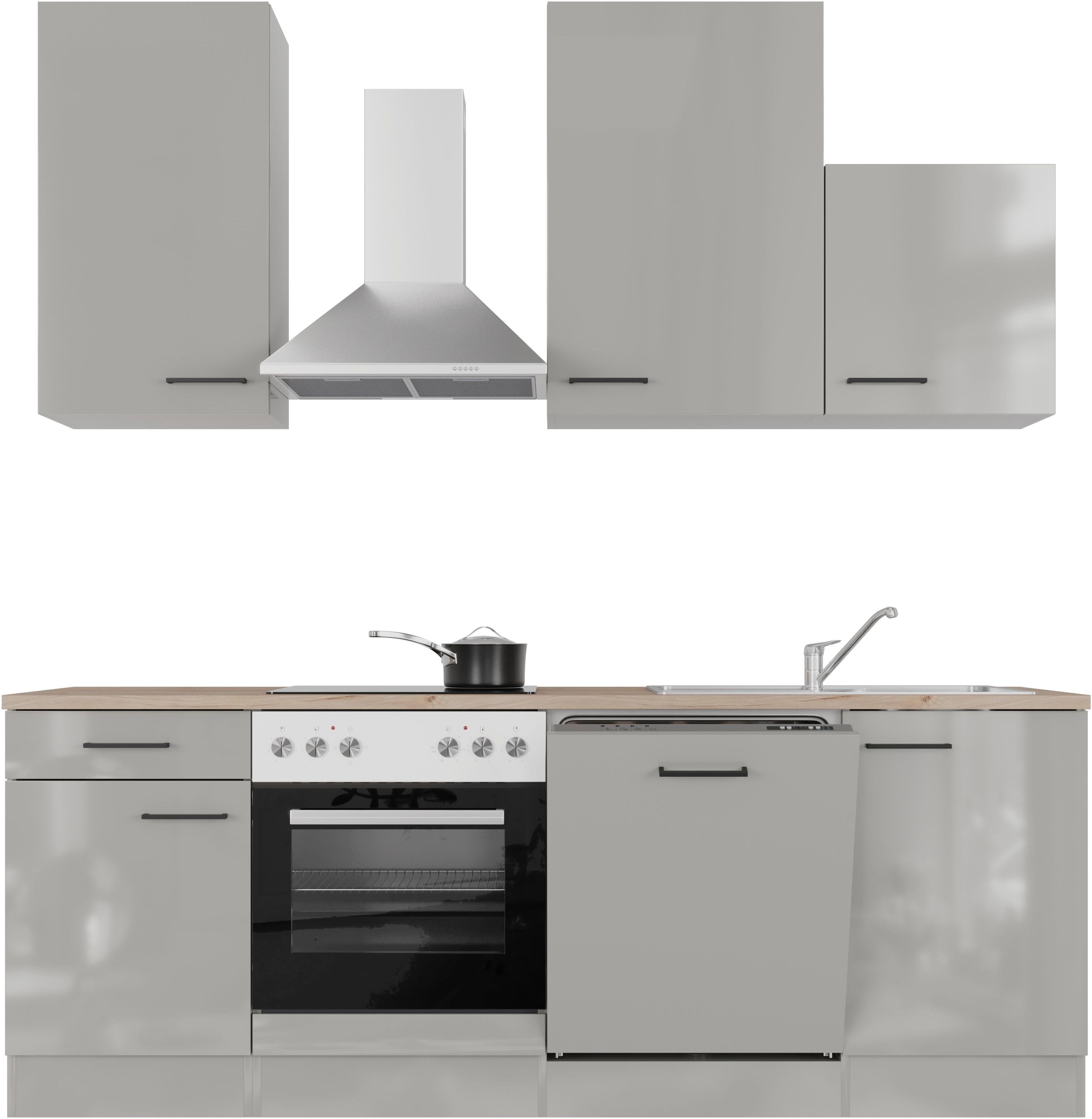 Flex-Well Küche Lund, wahlweise mit E-Geräten, Breite 220 cm, glänzende Fronten