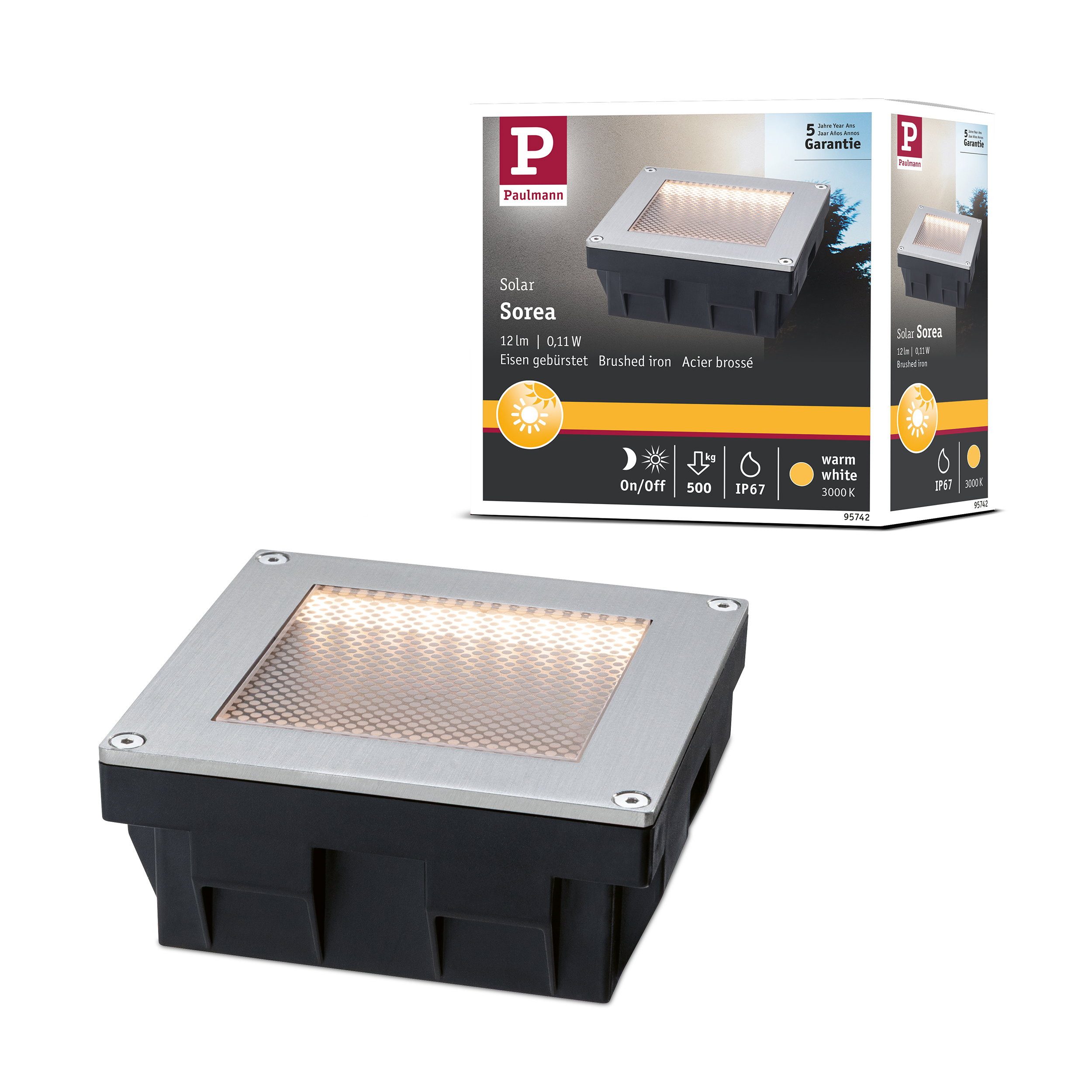 Paulmann LED Solarleuchte Solar LED Bodeneinbauleuchte Sorea Dämmerungssensor IP67 eckig 100x100