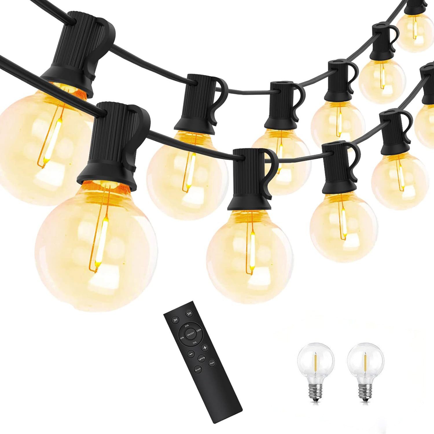 BlingBin LED-Lichterkette Außen, 15M/30M LED Outdoor Lichterkette G40 Glühbirnen Plastik, 50-flammig, mit 50+2 G40 Glühbirnen Innen/Außen für Garten, Terrasse, Balkon