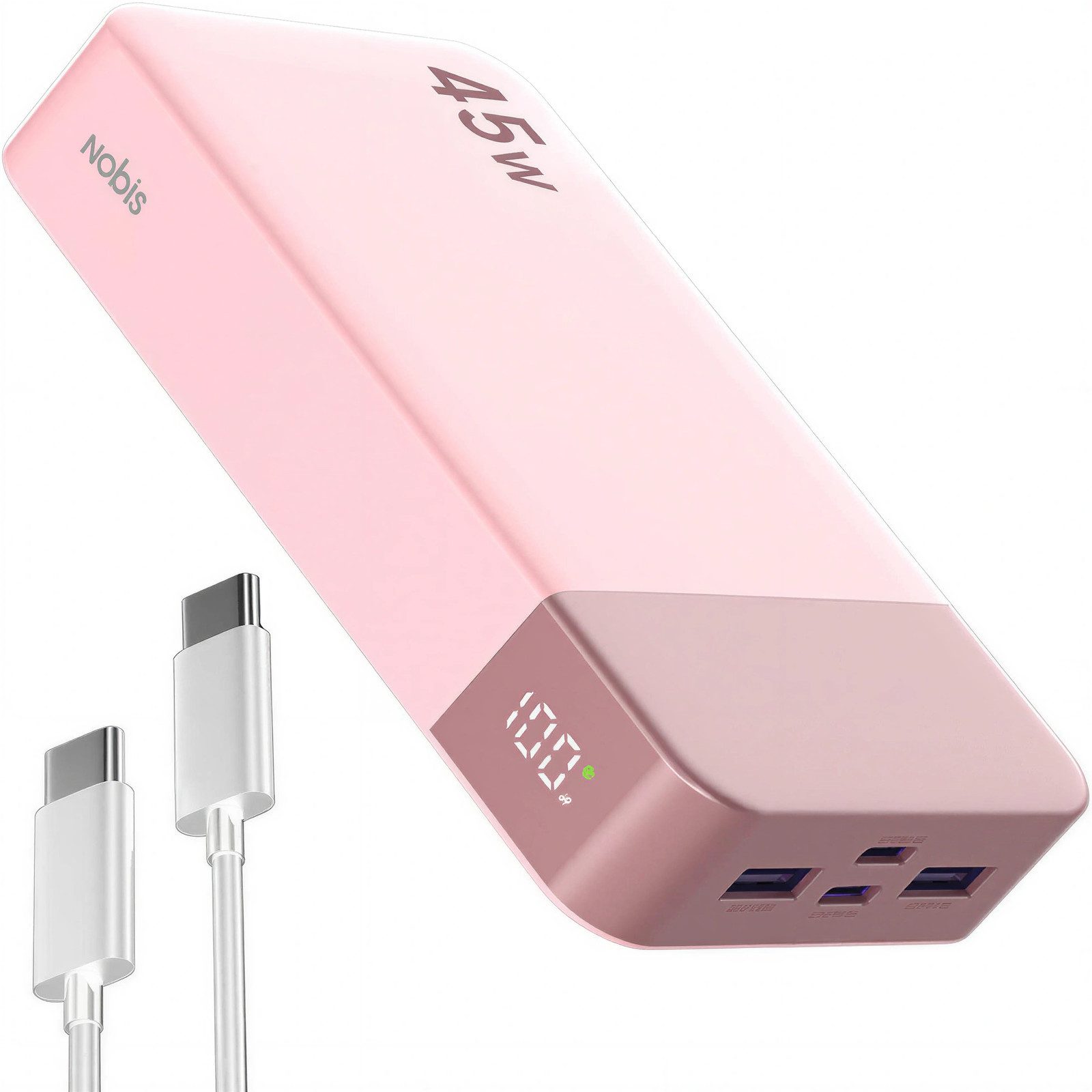 NOBIS Powerbank 20000mAh 45W Schnellladegerät Externer mit C zu C Kabel Powerbank 20000 mAh, power bank mit Digitalanzeige für Smartphone Laptop Tablet für Reisen
