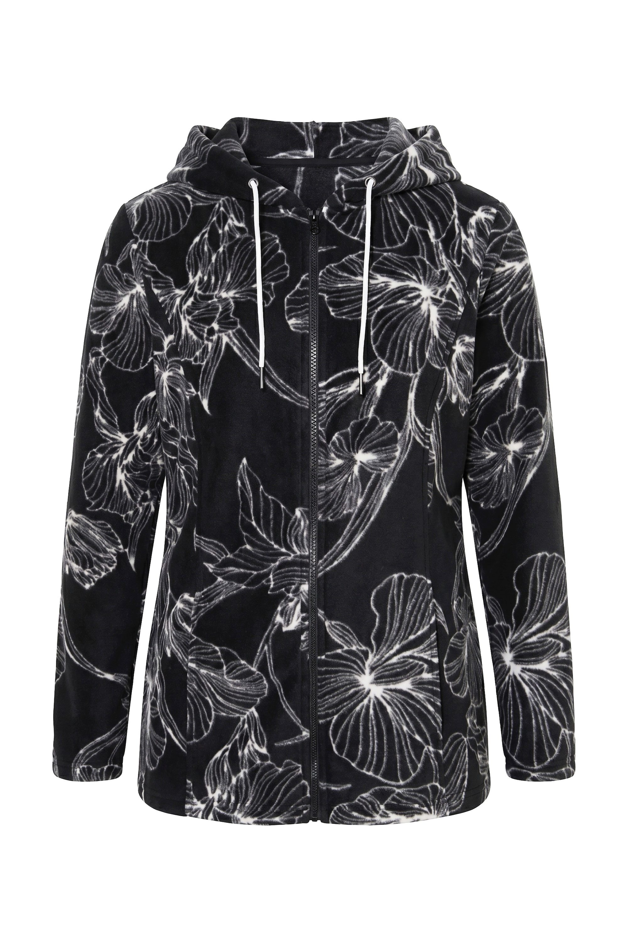 Ulla Popken Sweatjacke Fleecejacke Blütenmuster Kapuze Langarm – Bild 2 von 4