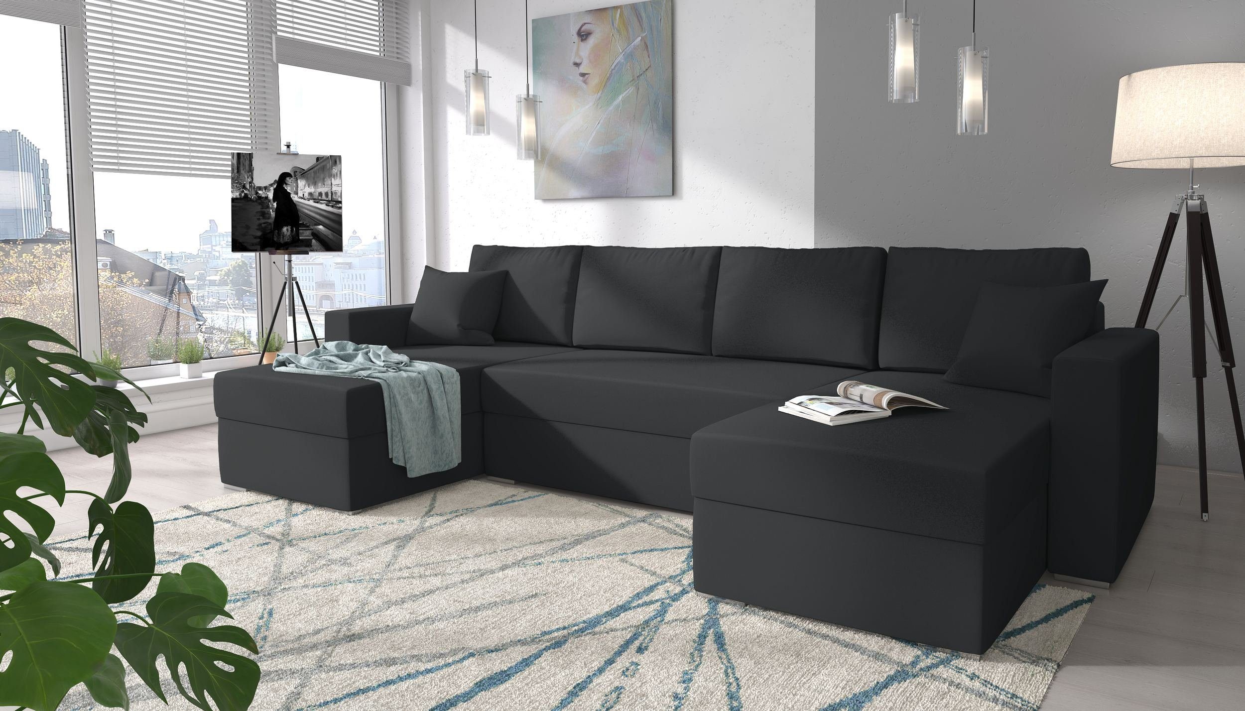 Stylefy Wohnlandschaft Rubicon, U-Form, Sofa, mit Bettfunktion und Bettkasten, frei im Raum stellbar, inklusive Kissen, Sitzkomfort, Klassisch Design