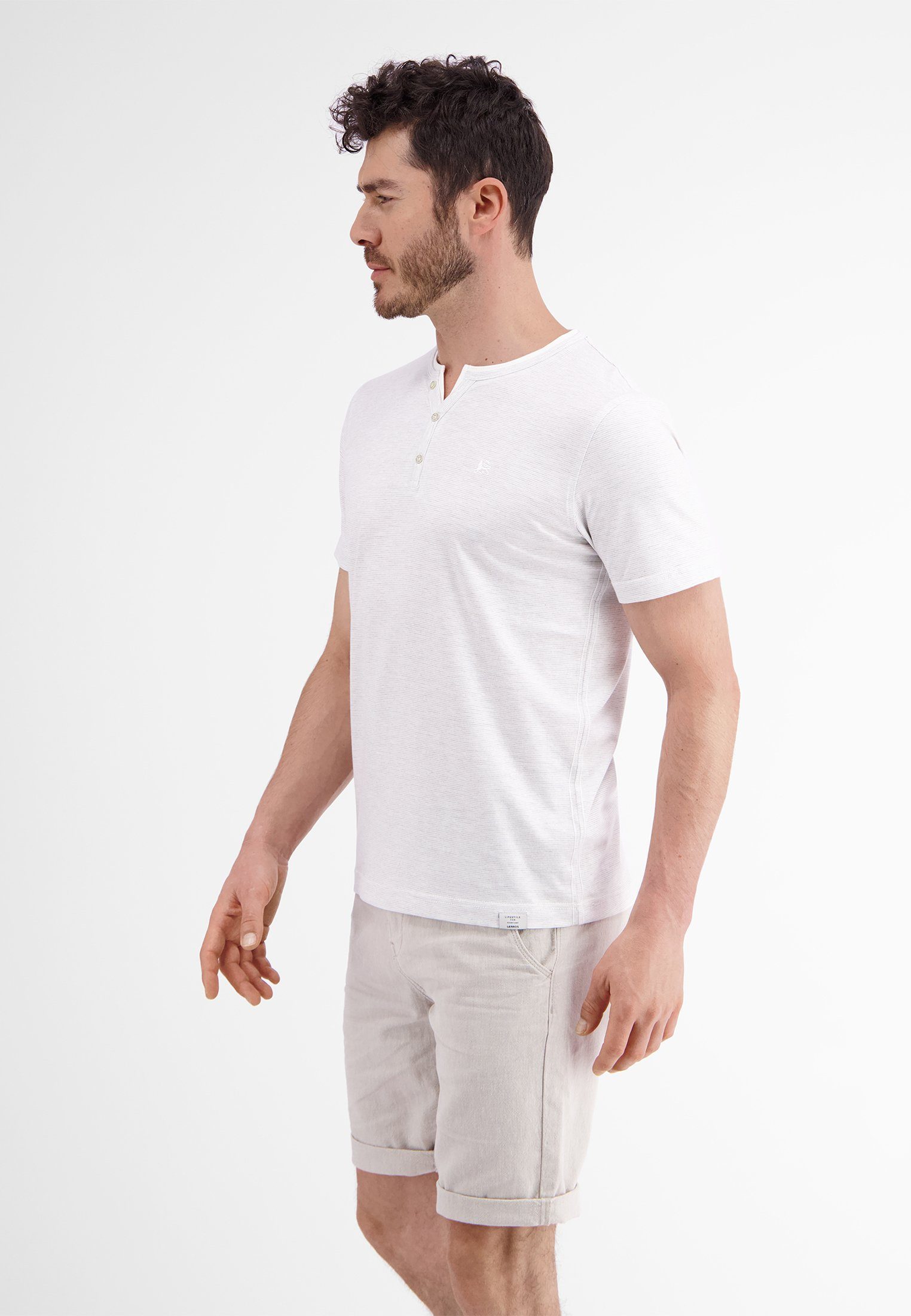 LERROS WHITE LERROS Serafino mit Finelinerstreifen, washed T-Shirt