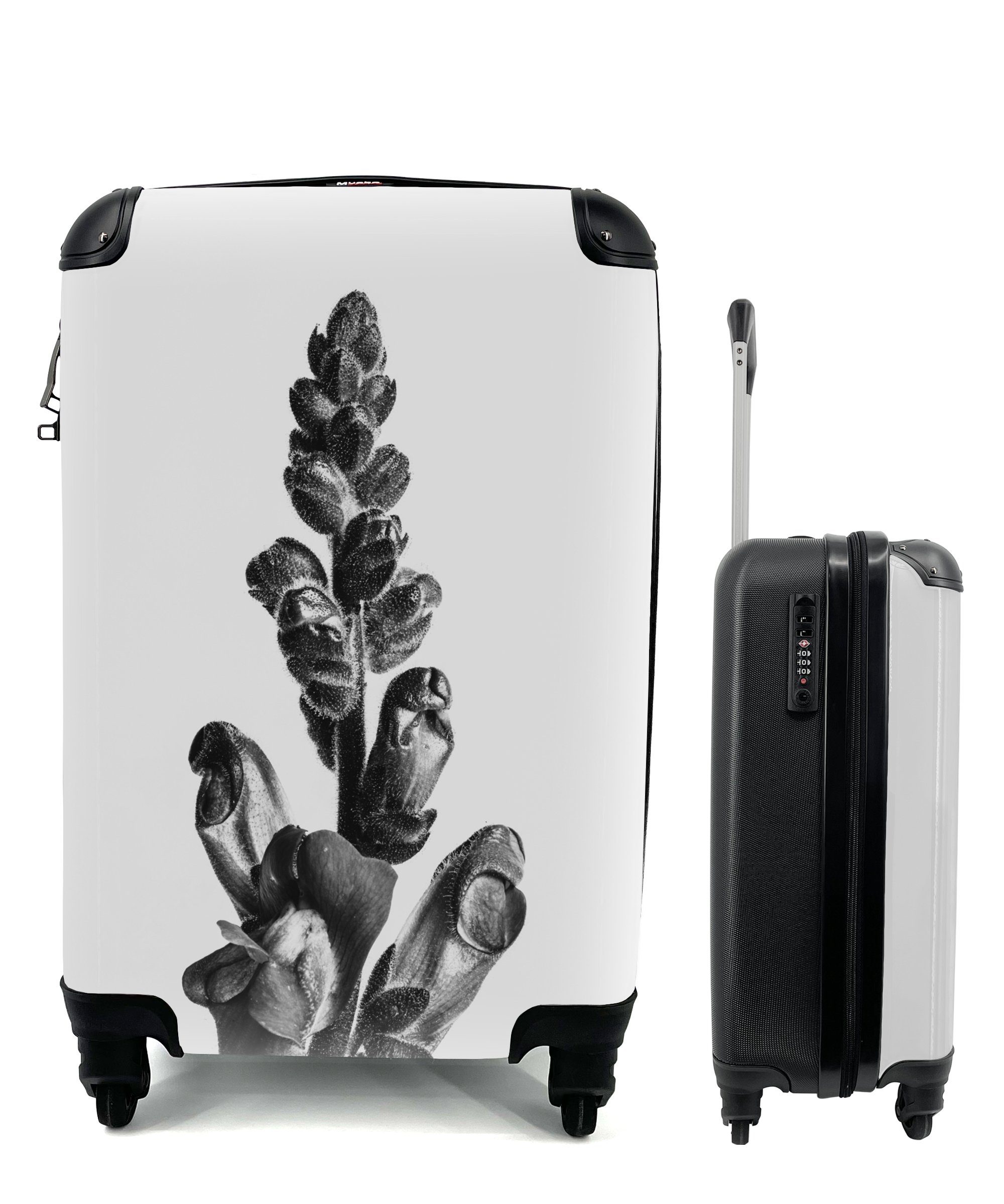 Rollen, - Ferien, MuchoWow Reisetasche - 4 Reisekoffer Pflanze Weiß Abstrakt, - rollen, Trolley, für Handgepäckkoffer mit Handgepäck Schwarz
