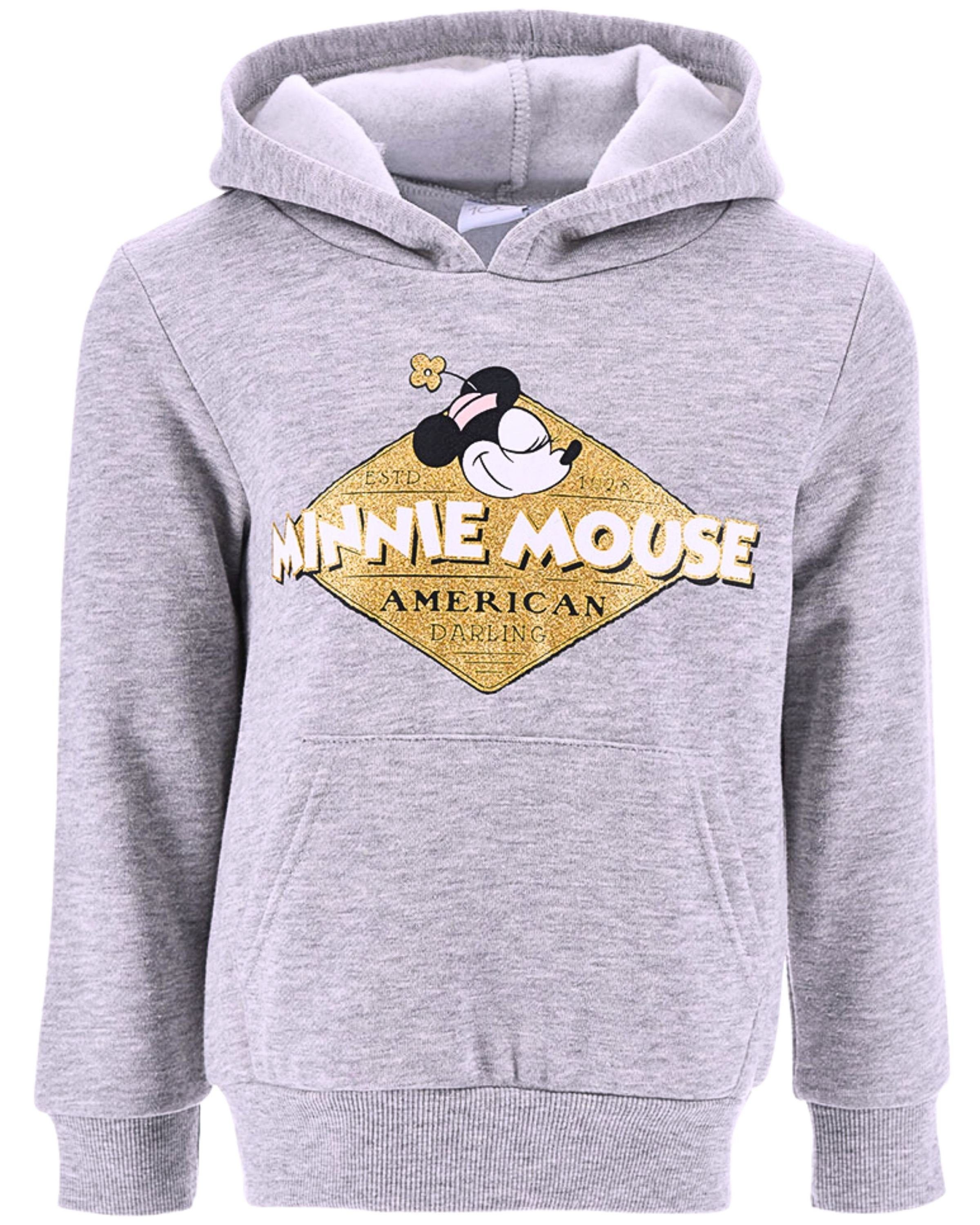 Disney Minnie Mouse Hoodie Minnie Maus Mädchen Kapuzenpullover mit Glitzer Grau