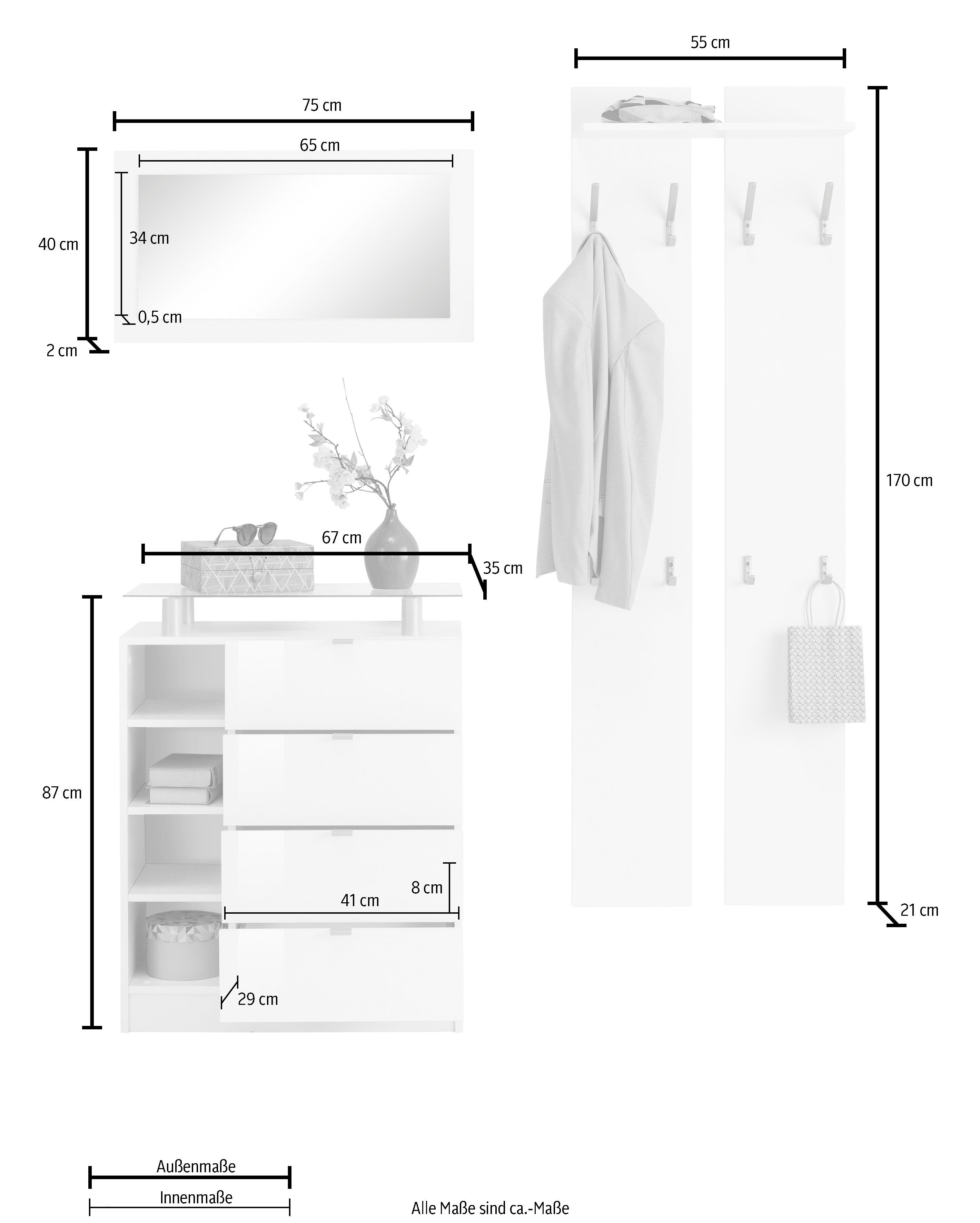 borchardt Möbel Garderoben-Set mit 3-St), matt/weiß weiß Metallgriffen matt (Set, Dolly