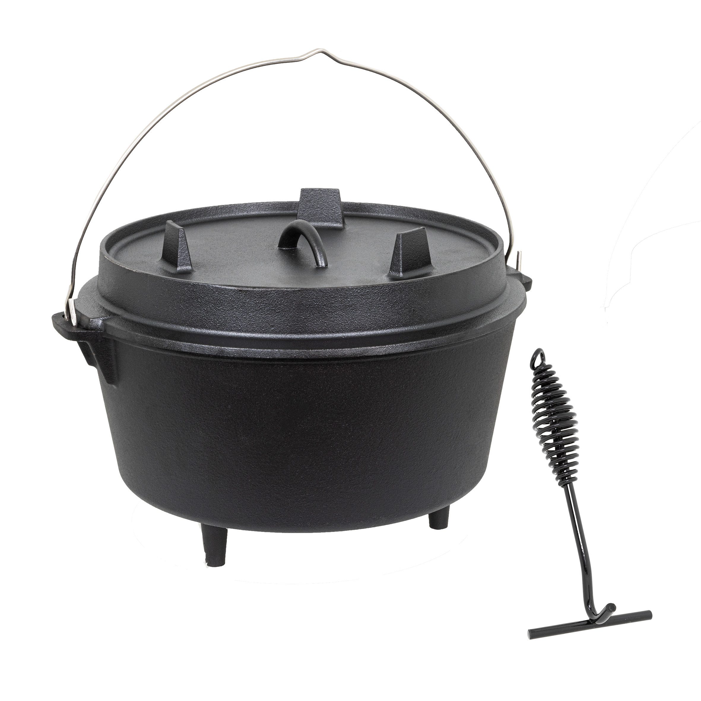 Haushalt International Grilltopf XL Dutch oven ca. 8,5 Liter Schmortopf Кастрюли жаровни 24628, Gusseisen (Set), Gusseisen inkl. Deckelheber und Standfüßen