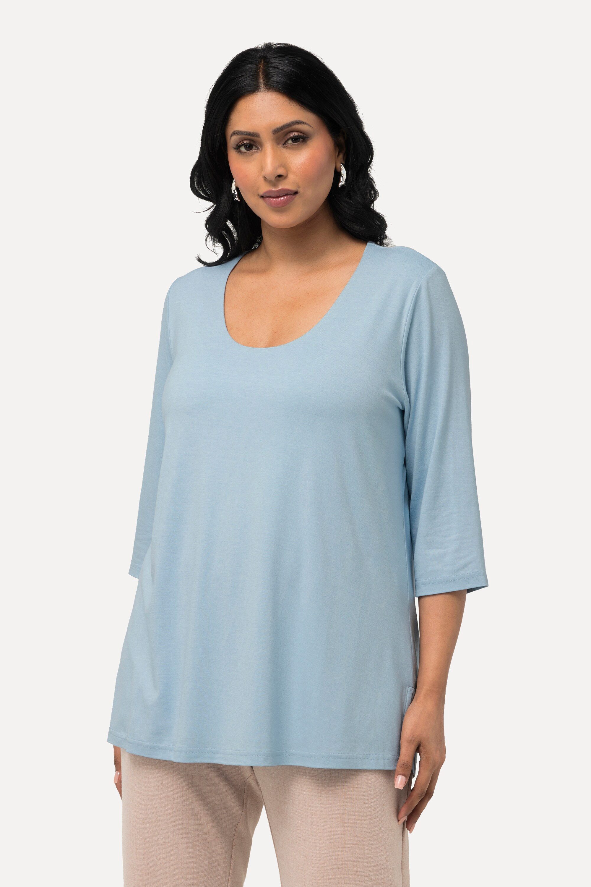 Ulla Popken T-Shirt Shirt tiefer Rundhalsausschnitt günstig online kaufen