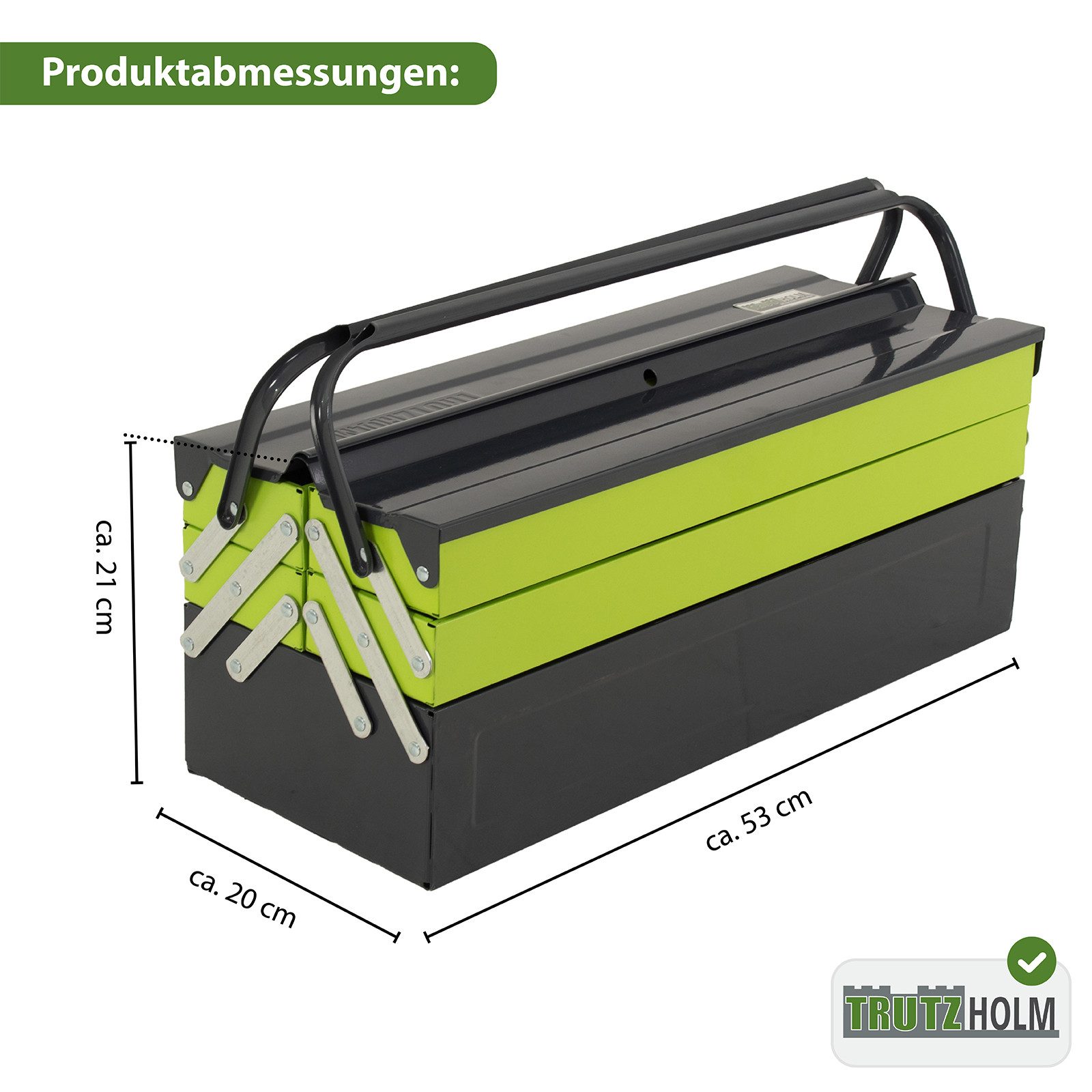 TRUTZHOLM Werkzeugkoffer Werkzeugkiste 53x20x21cm aus Stahl lackiert klappbarer Griff leer (1-teilig)