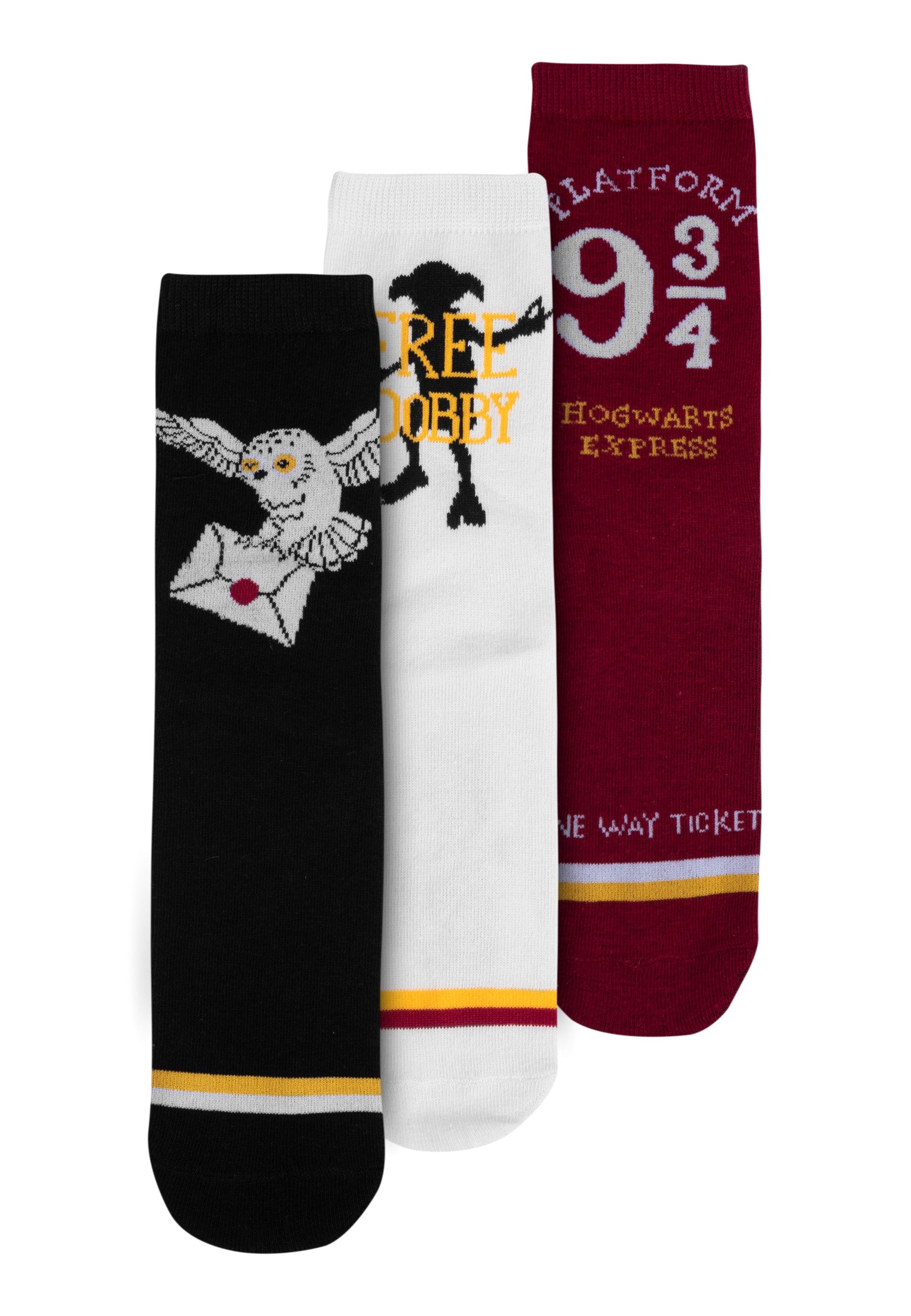 United Labels® Socken Harry Potter Socken Sneaker Strümpfe Hedwig Dobby etc.(3er Pack)