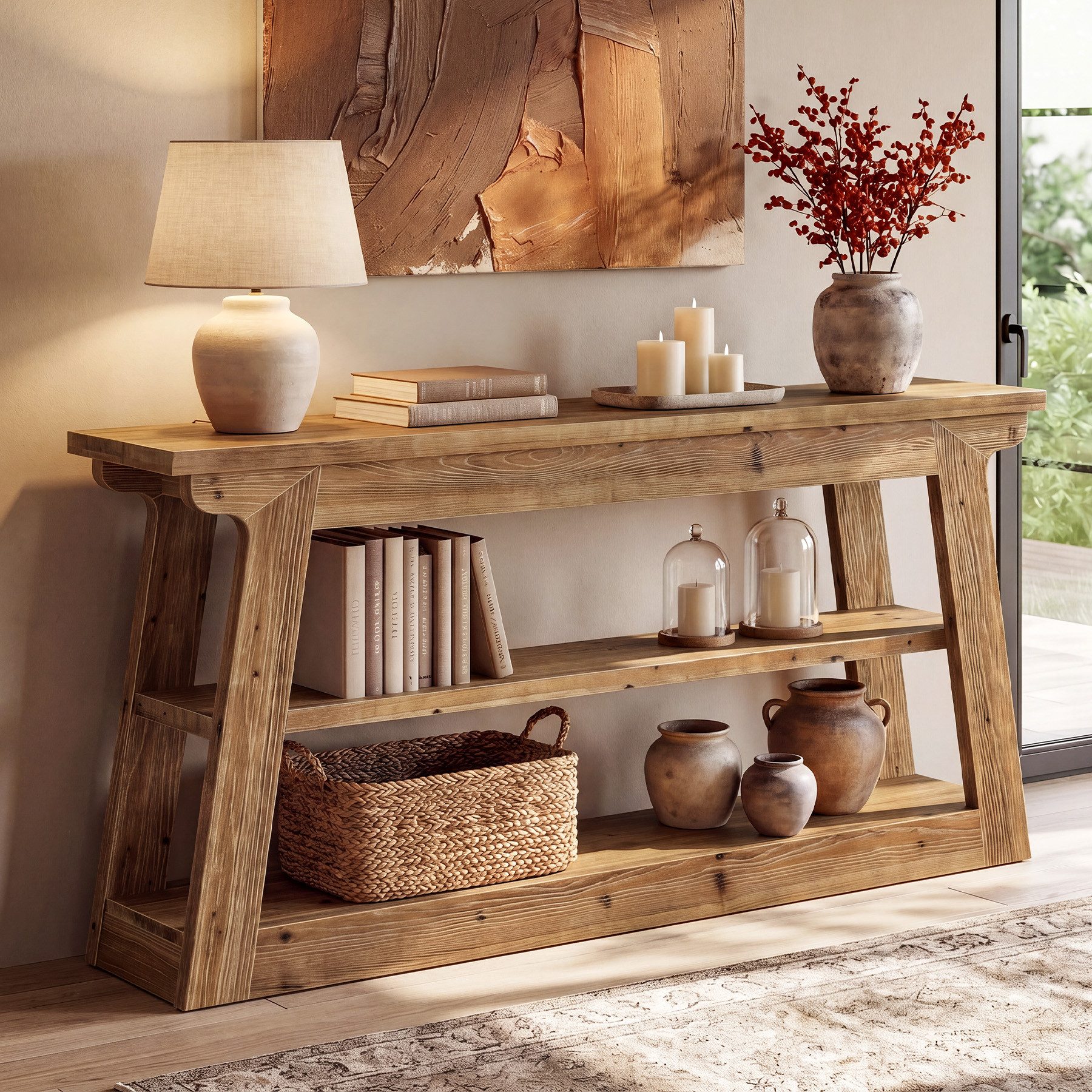 Tribesigns Konsolentisch 160 cm Sofatisch mit Stauraum, 3-stufiger Massivholz-Flurtisch