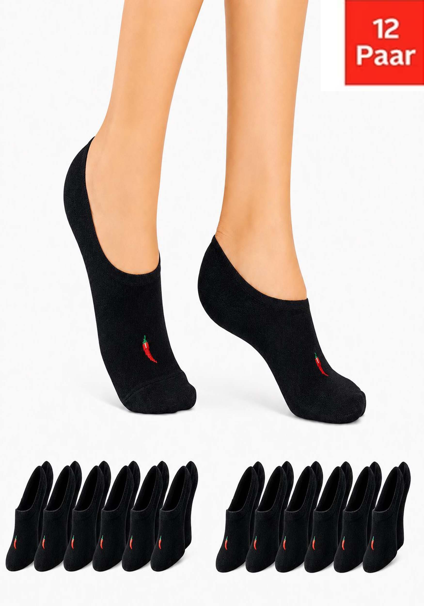 Chili Lifestyle Füßlinge mit Silicon Pad aus Nachhaltige recycelte Baumwolle für Damen Herren (Multipack, 12-Paar, 2 Farbe Sneaker Socken - Top-Preis auf OTTO: nur 1,14 € pro Paar) Anti Slip Invisible Socks ohne Naht mit Silikonpad gegen Verrutschen