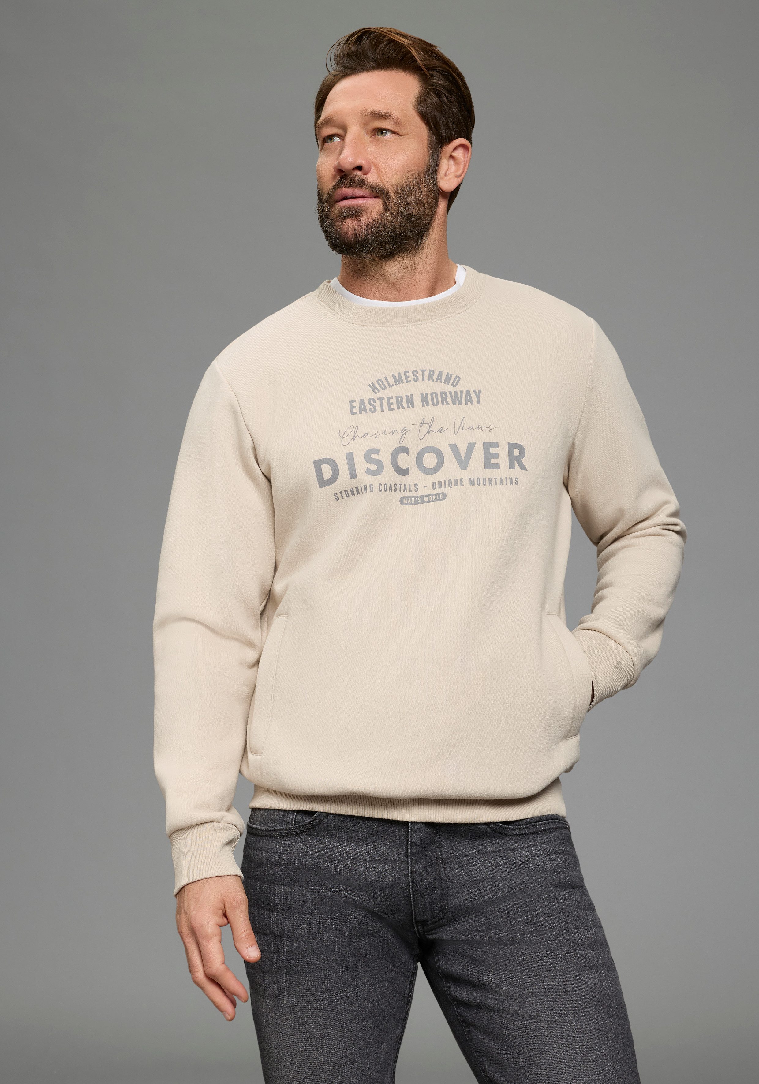 Man's World Sweatshirt mit Eingrifftaschen, Rundhalsausschnitt, Langarm-Design