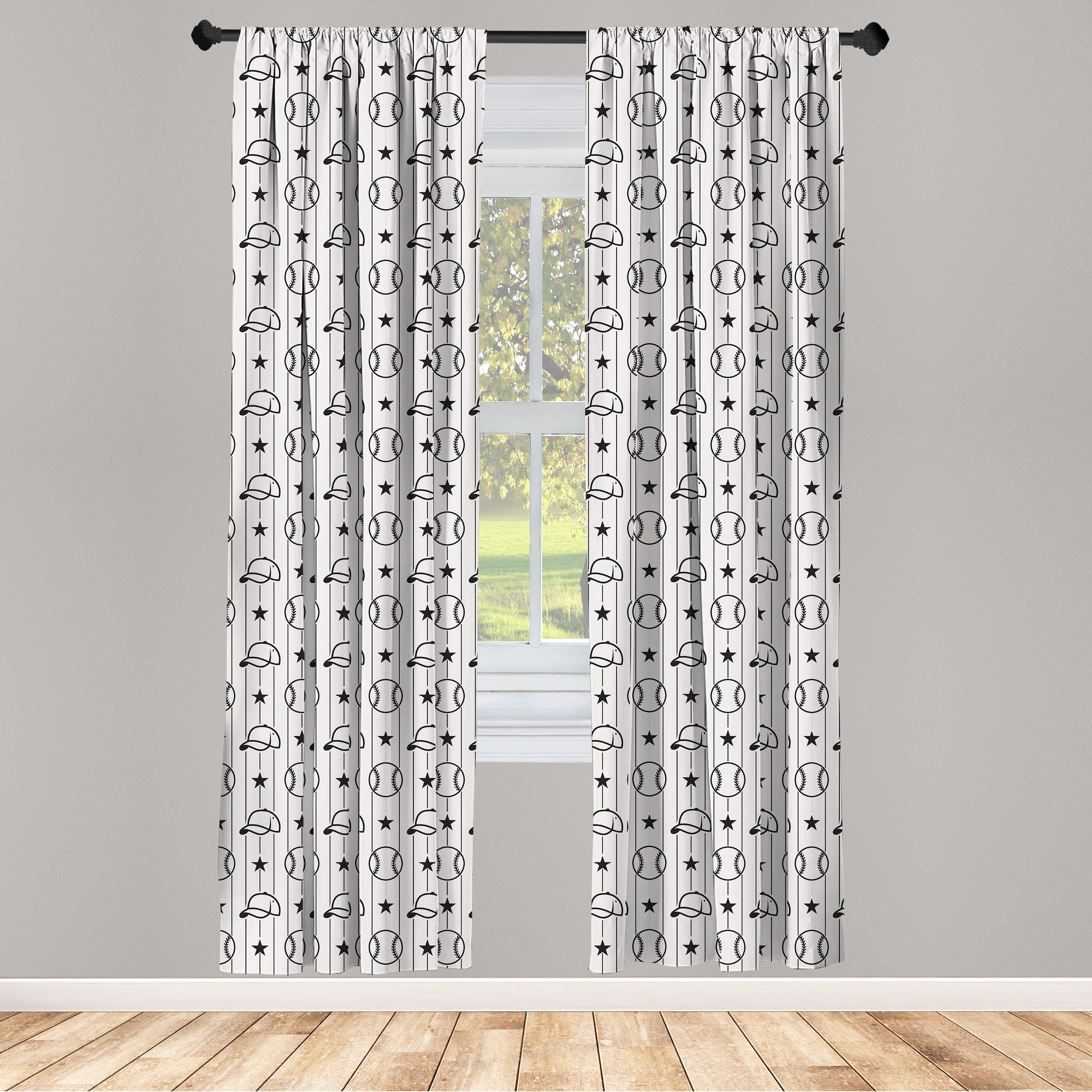 Gardine Vorhang für Wohnzimmer Schlafzimmer Dekor, Abakuhaus, Microfaser, Baseball Sterne Caps Vertikale Linien