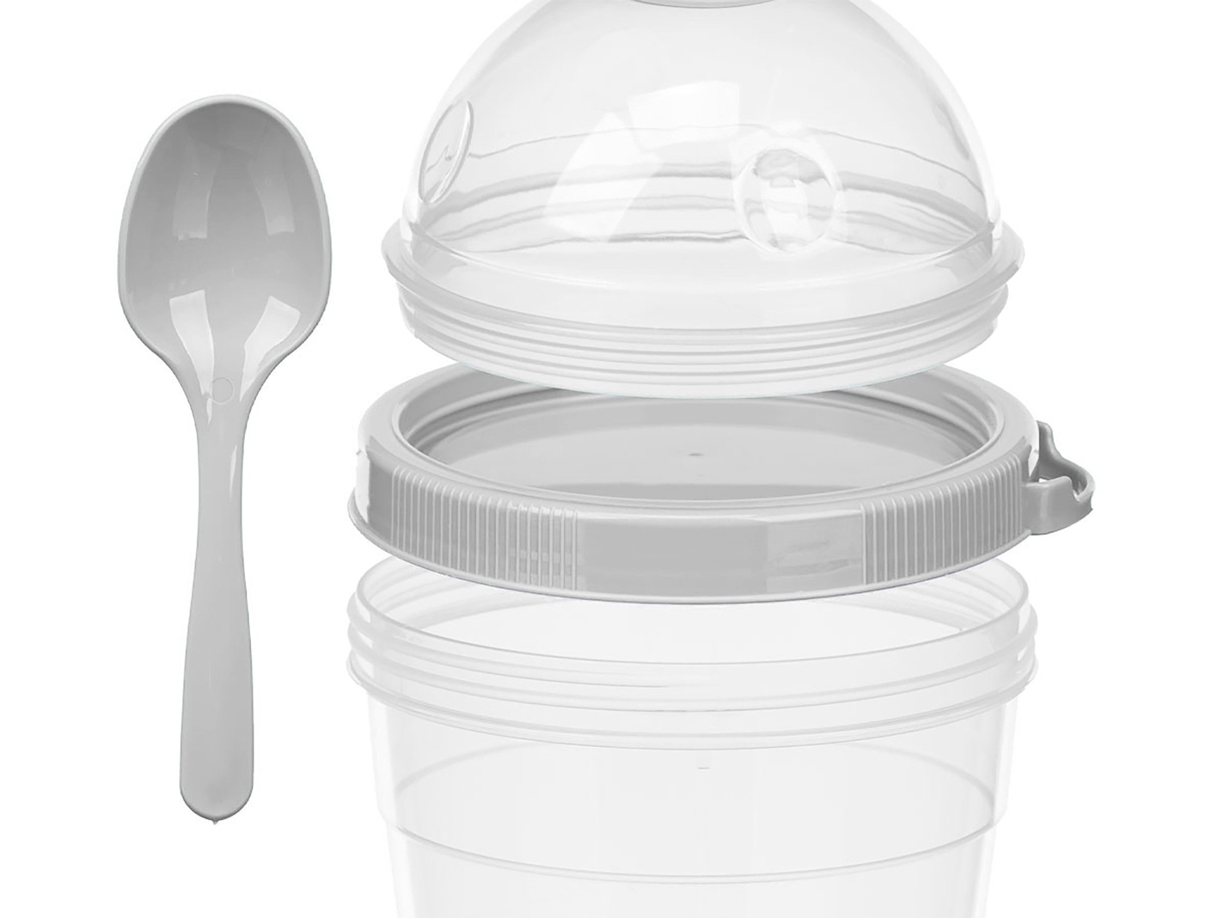 Leknes Müslibox MÜSLIBECHER + Löffel Deckel 500ml Müsli Früchtebecher 80 (Grau), Lunchbox to go Joghurtbecher Becher Yoghurt Obst