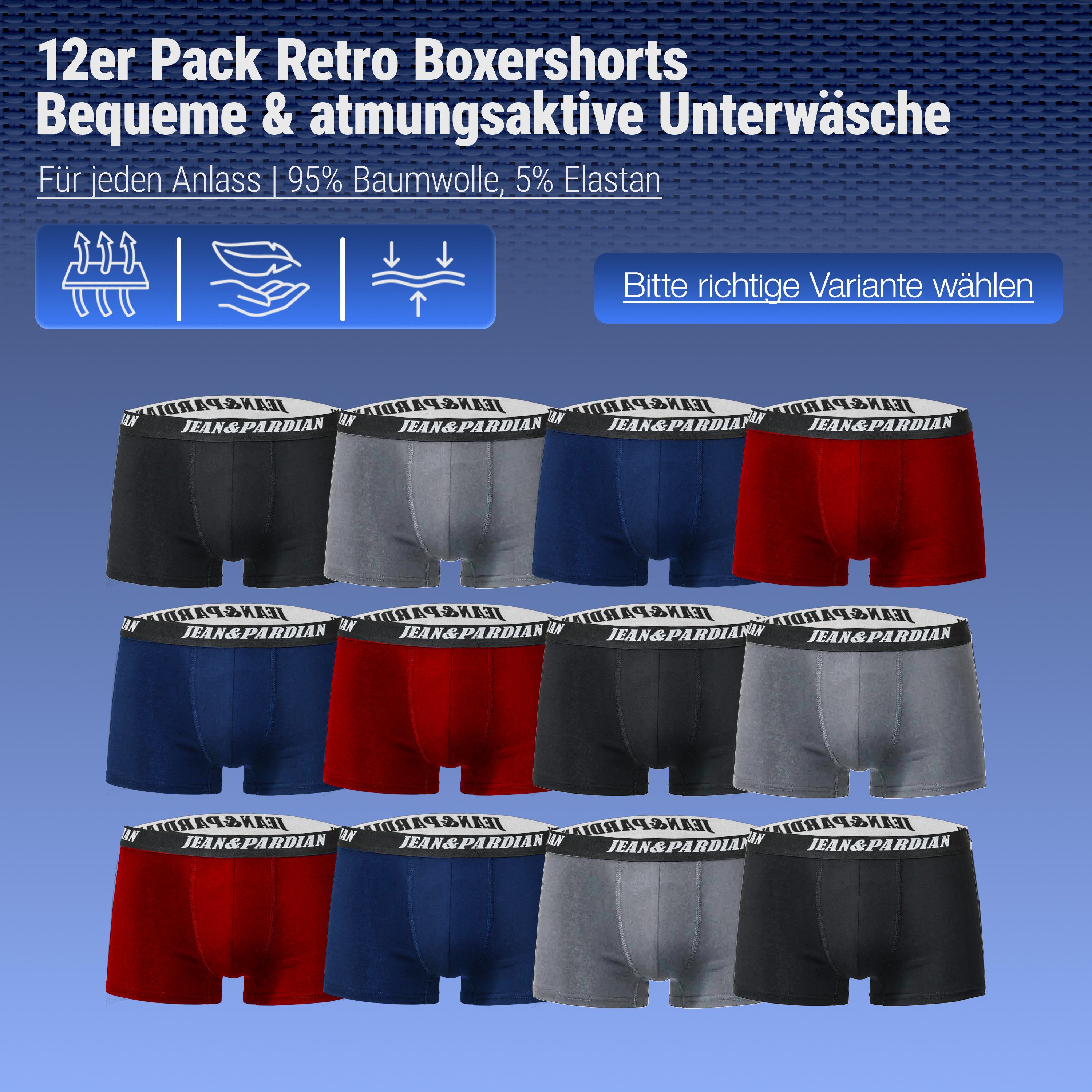 Jean&Pardian Boxershorts für Herren aus Baumwolle im 8er & 12er Pack - Retr günstig online kaufen