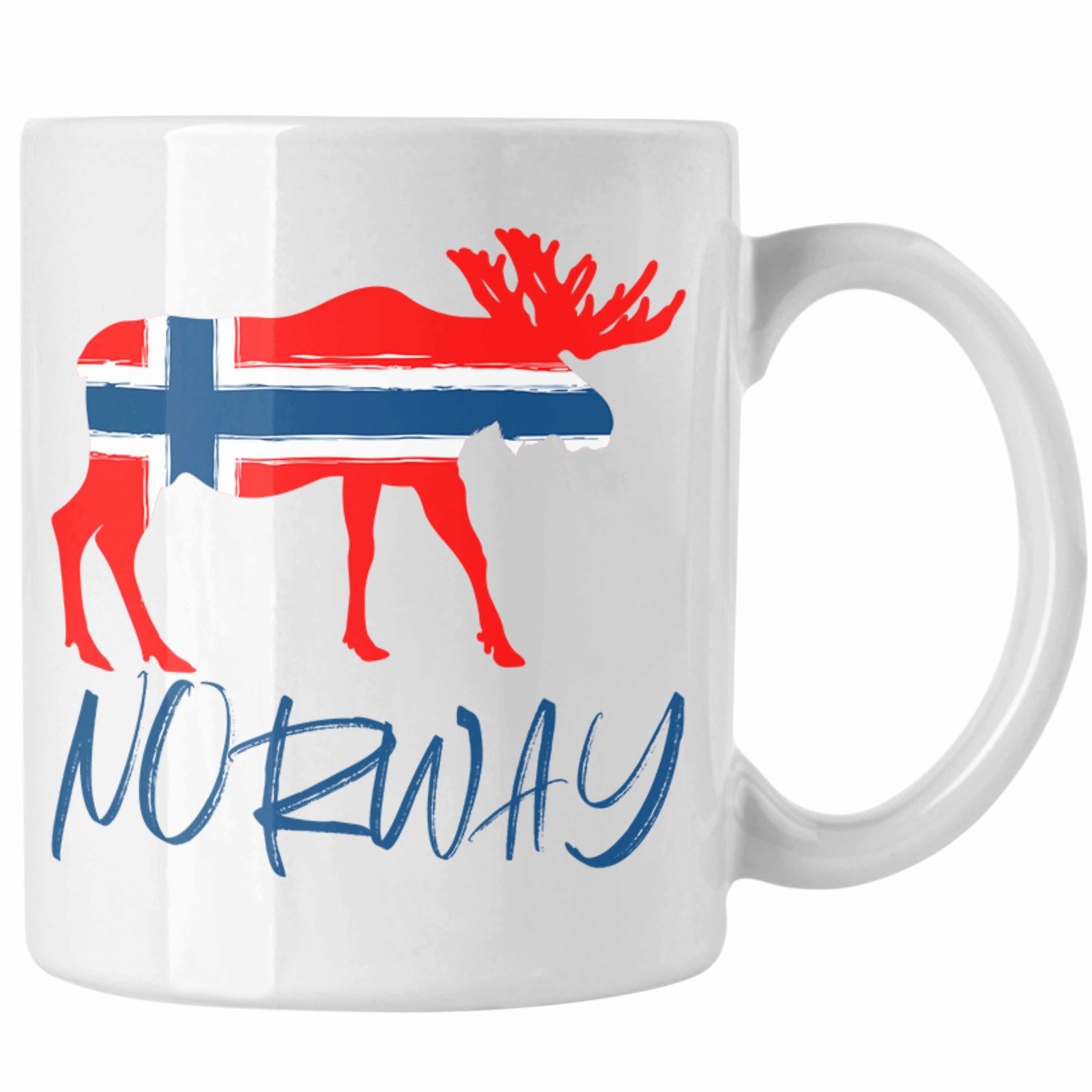 Trendation Tasse Trendation - Norwegen Geschenke Tasse Flagge Nordkap Elch Norway Grafik Weiss