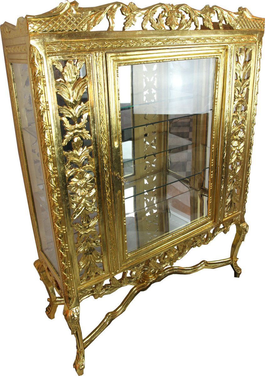 Casa Padrino Vitrine Barock Glas Vitrine Gold H155 x 116 x 41.5 cm Barockvitrine Vitrinenschrank Möbel