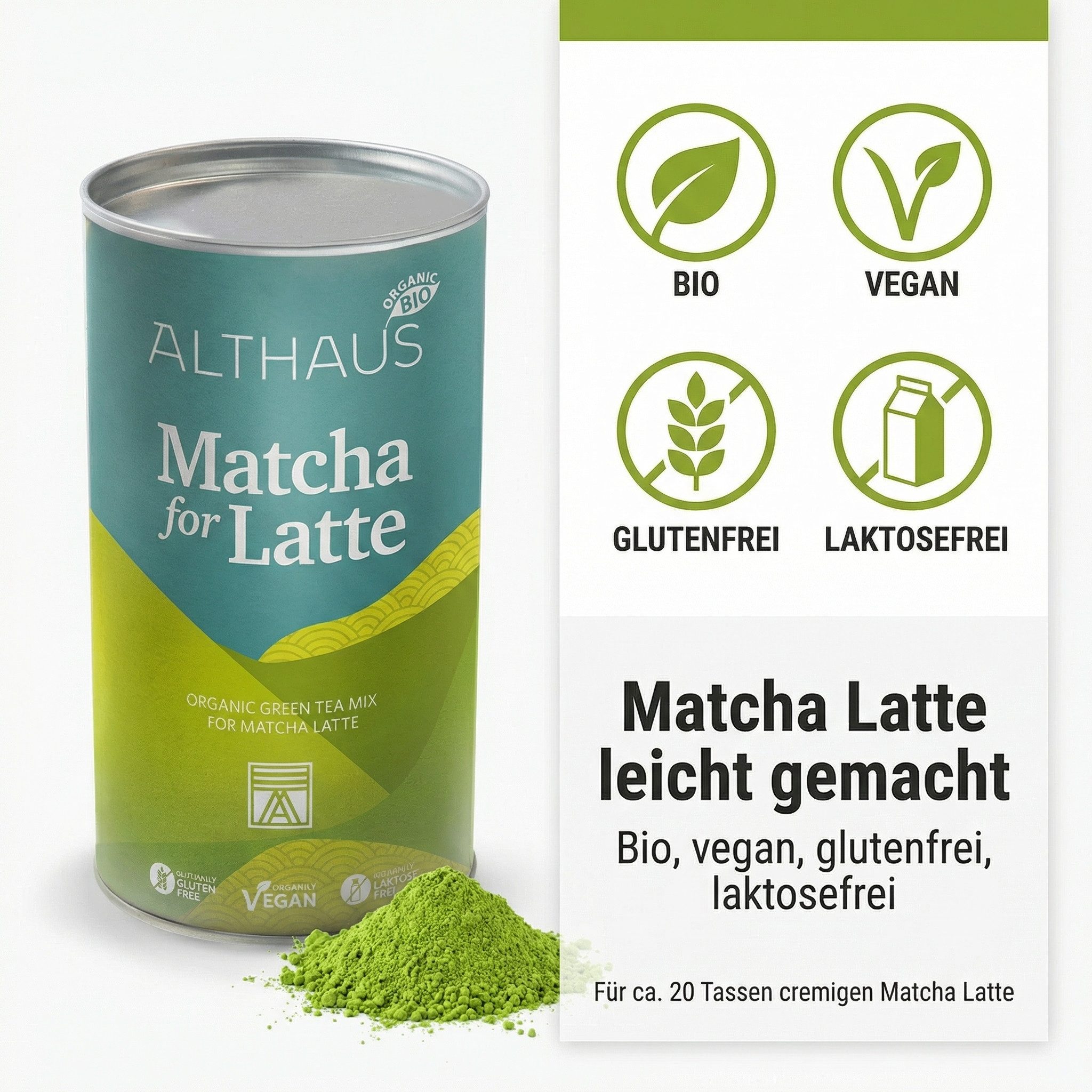 LK Trend & Style Tee Althaus Bio Matcha - for Latte, 1 x 400 g, Bio Grüner Tee