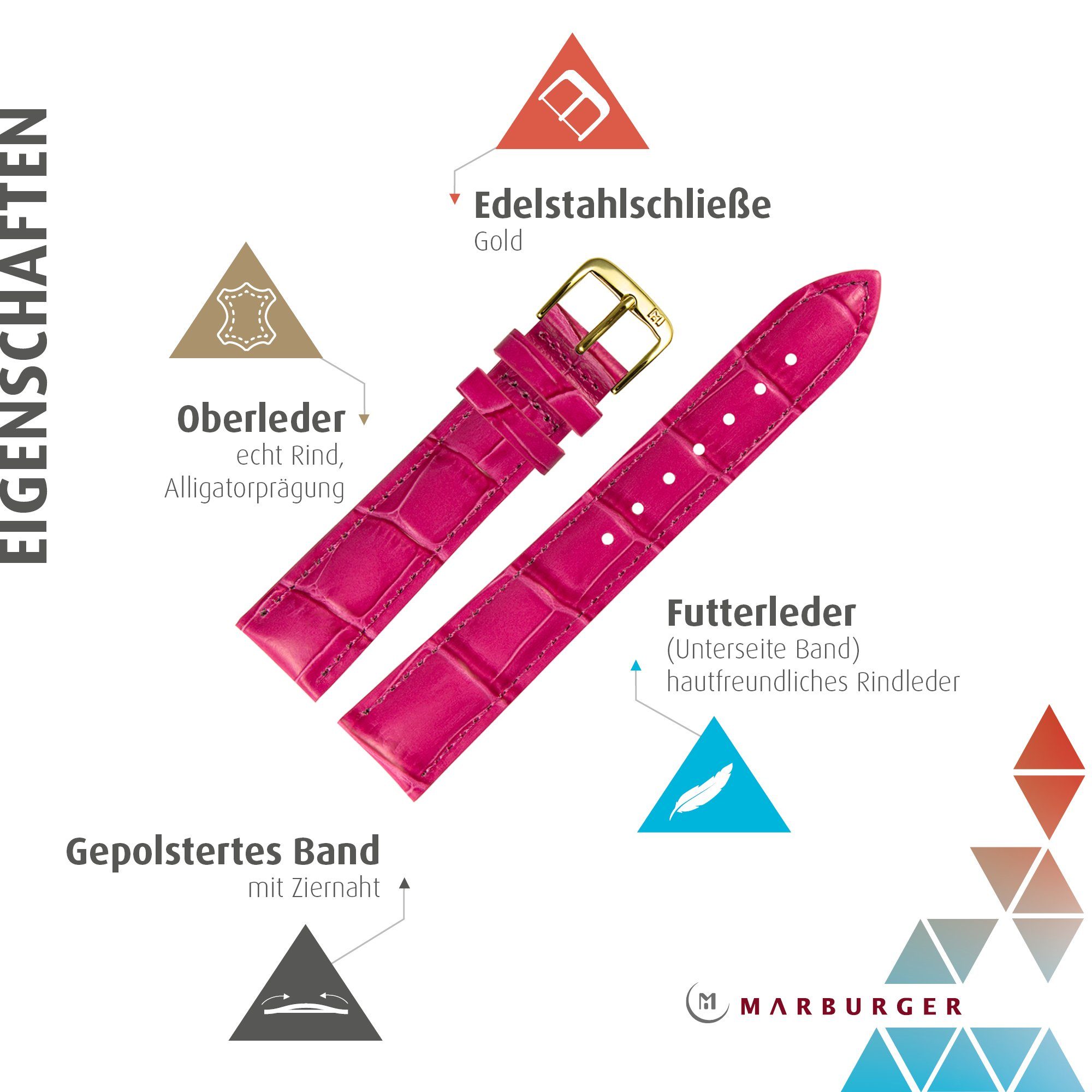 MARBURGER Uhrenarmband 20mm Leder Alligator Prägung günstig online kaufen
