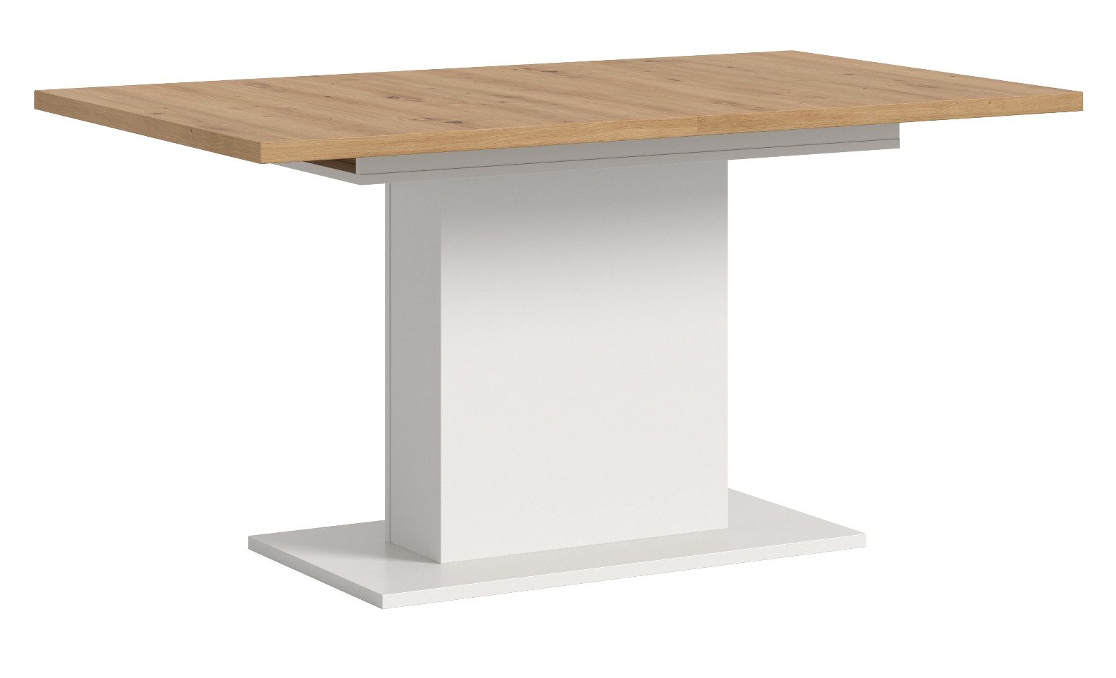 Inn.Furn Säulen-Esstisch Home-X (Küchentisch in weiß und Eiche Artisan, ausziehbar 150 - 190 cm), Melaminbeschichtet, bis zu 8 Personen