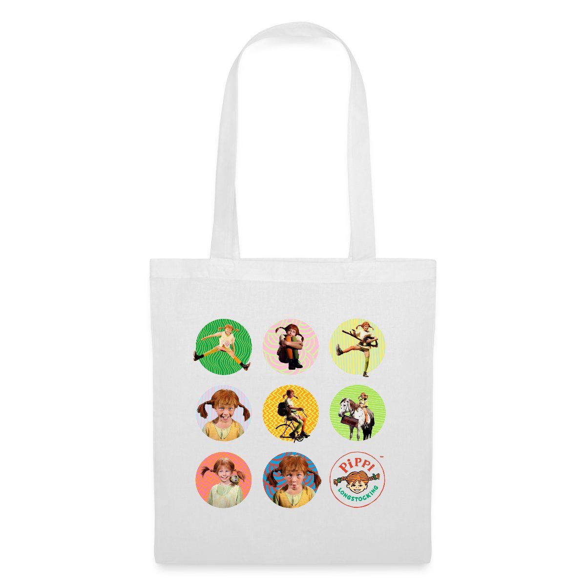 Spreadshirt Henkeltasche Pippi Langstrumpf Bilder Von Pippi In Kreisen Stoffbeutel (1-tlg)