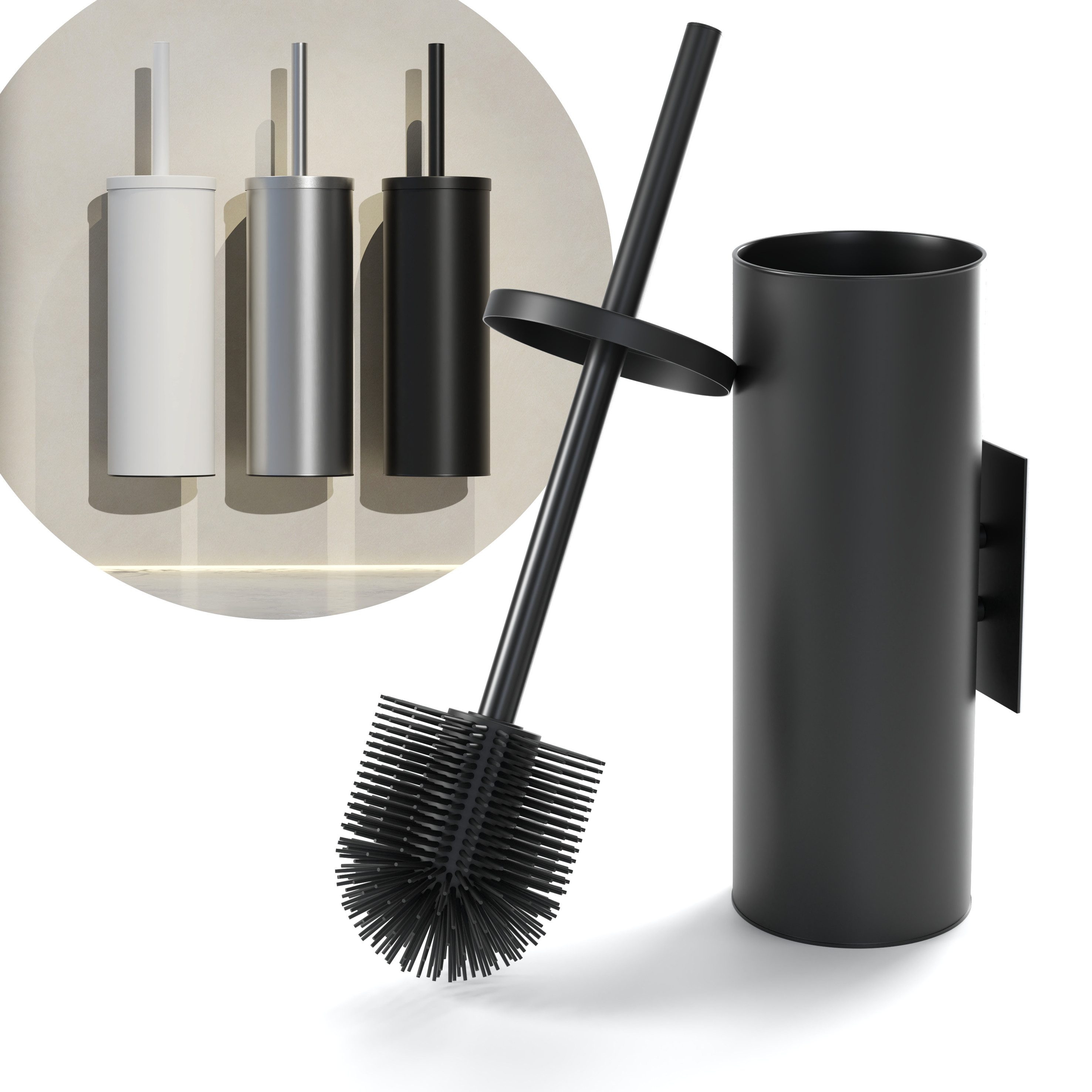SAVEGA WC-Reinigungsbürste SAVEGA - Klobürste Wandmontage Silikon Edelstahl, Gästewc, Haushalt, Toilette, Sanitärraum, Badezimmer, Hygienisch,Pflegeleicht,Platzsparend