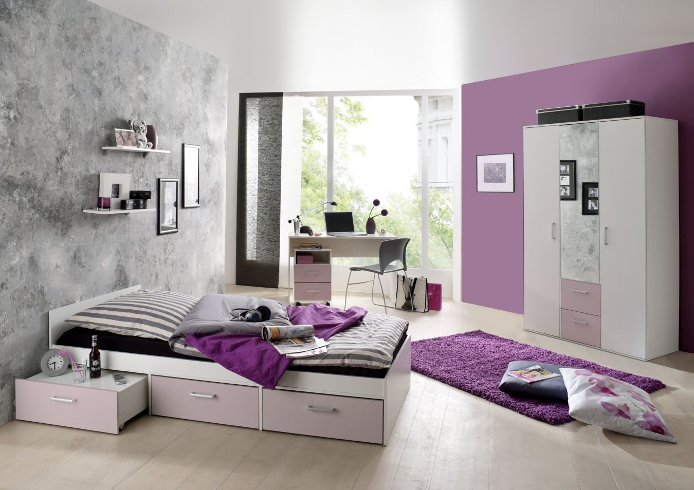 Storado Jugendzimmer-Set Berlin weiß / flieder günstig online kaufen