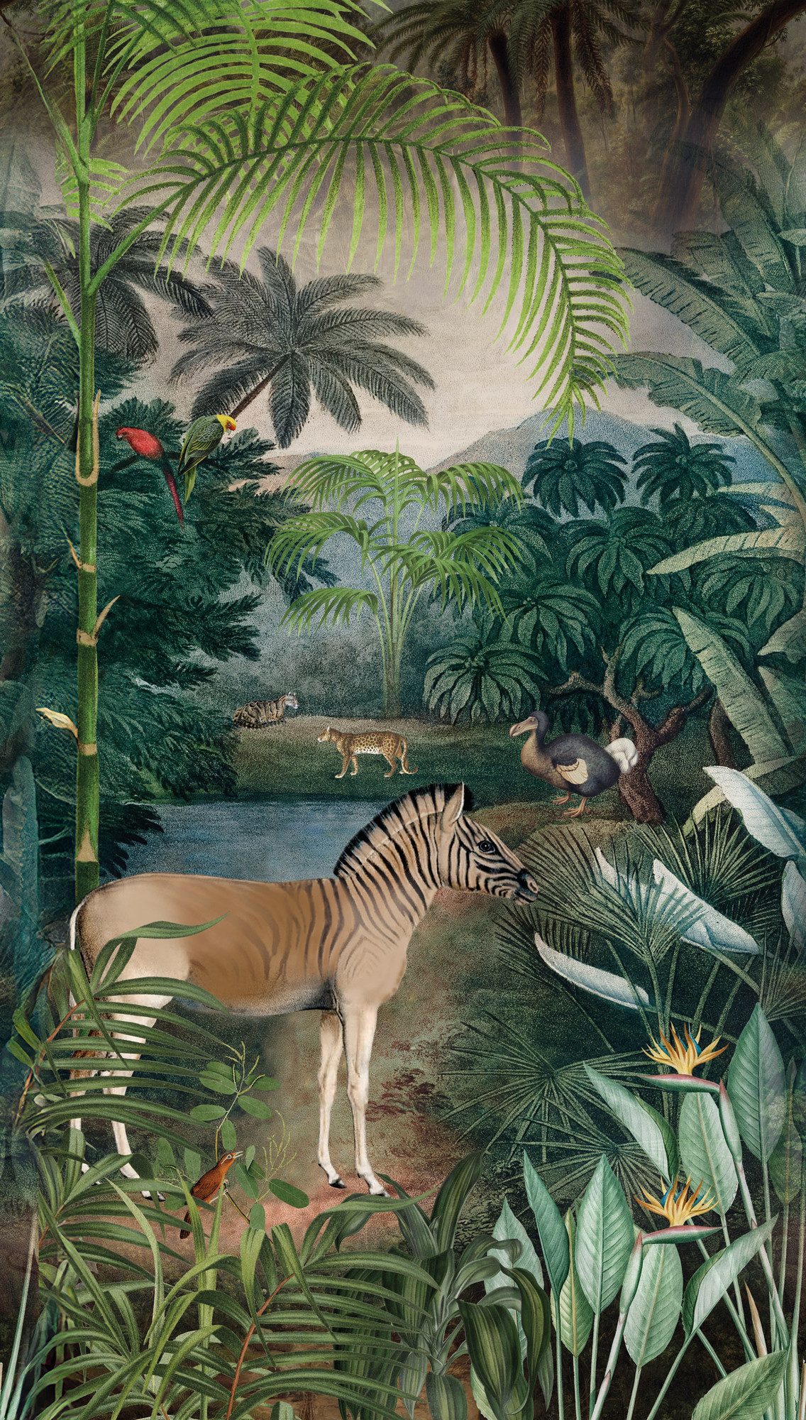 living walls Fototapete The Wall 4 Botanic – Zebra im Dschungel Vlies-Fototapete, leicht strukturiert, matt, animal print, Motiv, (1 St), Zebra im Dschungel mit atmosphärischer Tiefe