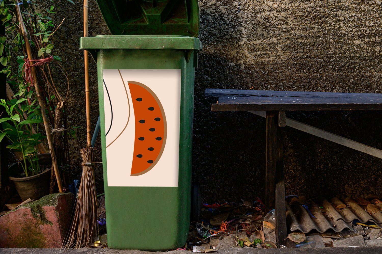Sommer (1 Sticker, Pastell Mülltonne, Wassermelone Mülleimer-aufkleber, MuchoWow - St), Abfalbehälter Wandsticker - Container,