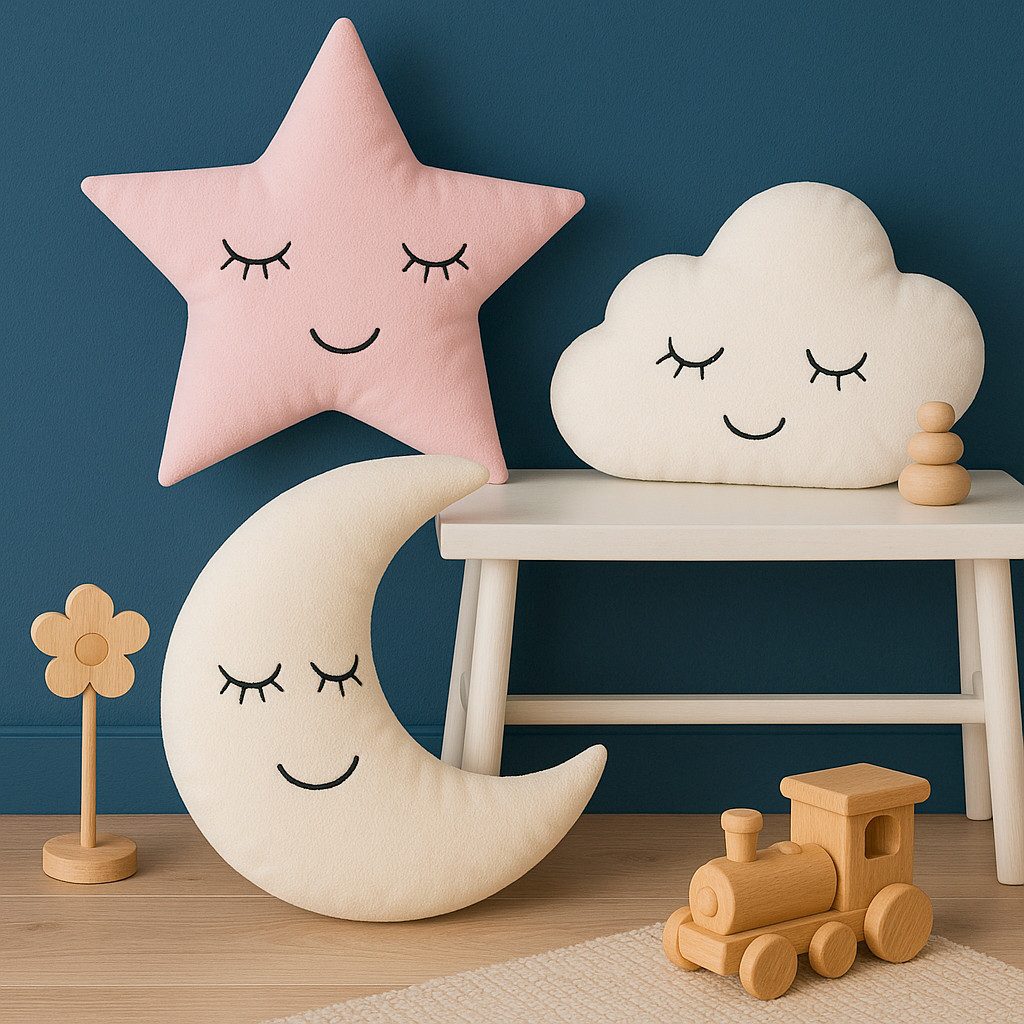 heimtexland Dekokissen Deko Kuschelkissen Kind Baby Zierkissen gefüllt, Formkissen Stern I super weich I Geschenkidee Geburt Taufe