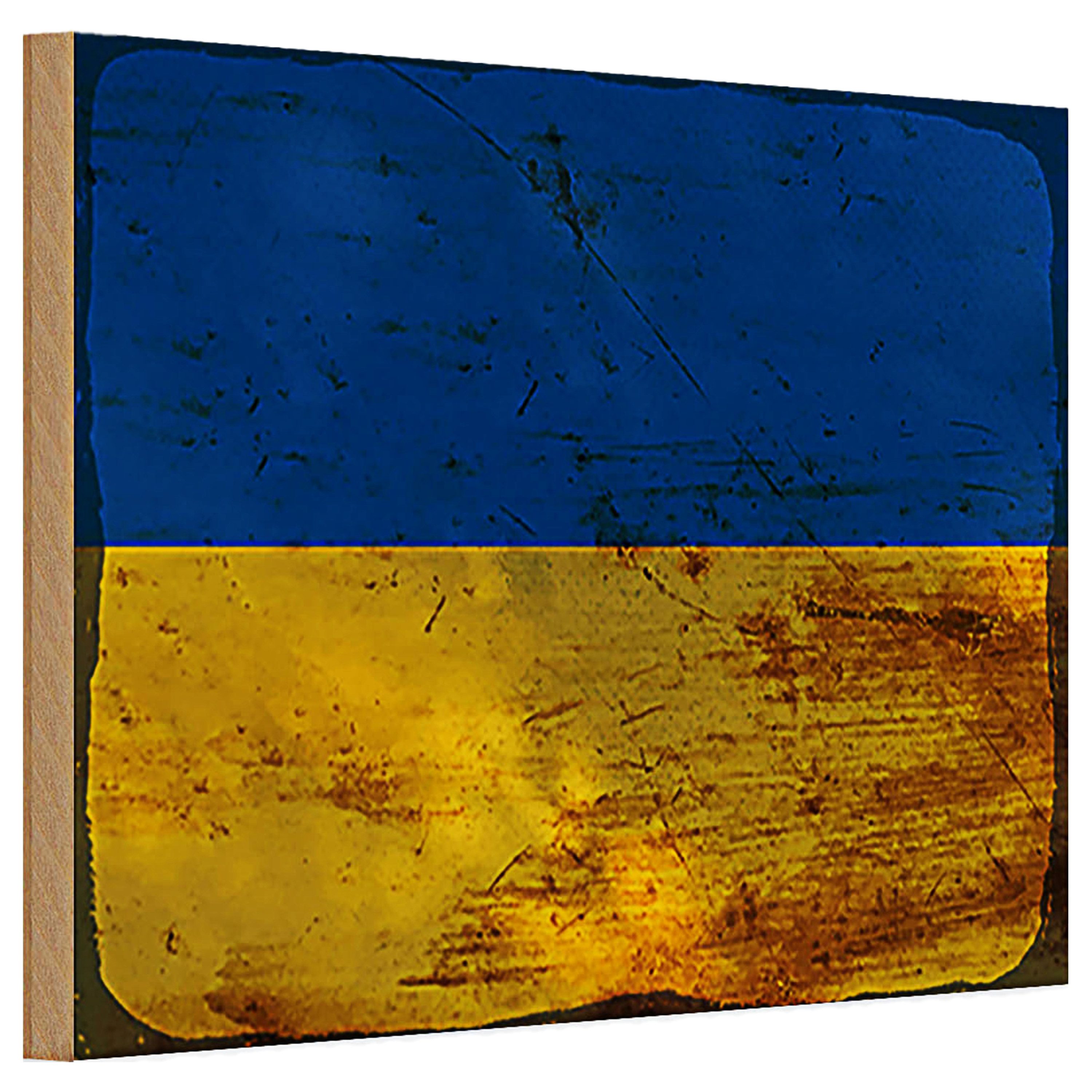 Roomando Holzbild Holzschild Flagge Ukraine 30x20cm Flag of Ukraine Rost