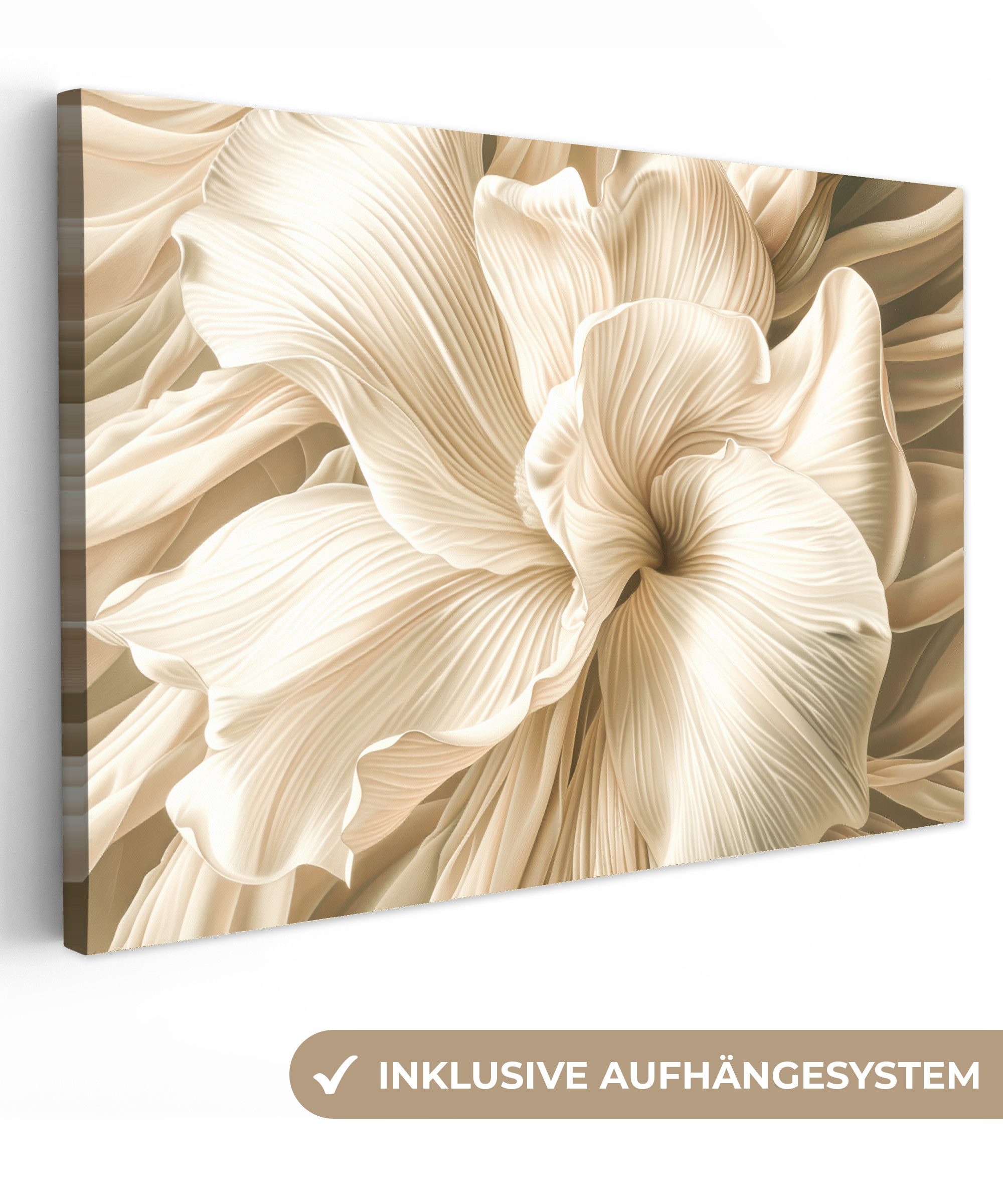 OneMillionCanvasses® Leinwandbild Abstrakt - Beige - Blumen - Natur, (1 St), Leinwand Bilder Klein, Wand Dekoration 30x20 cm