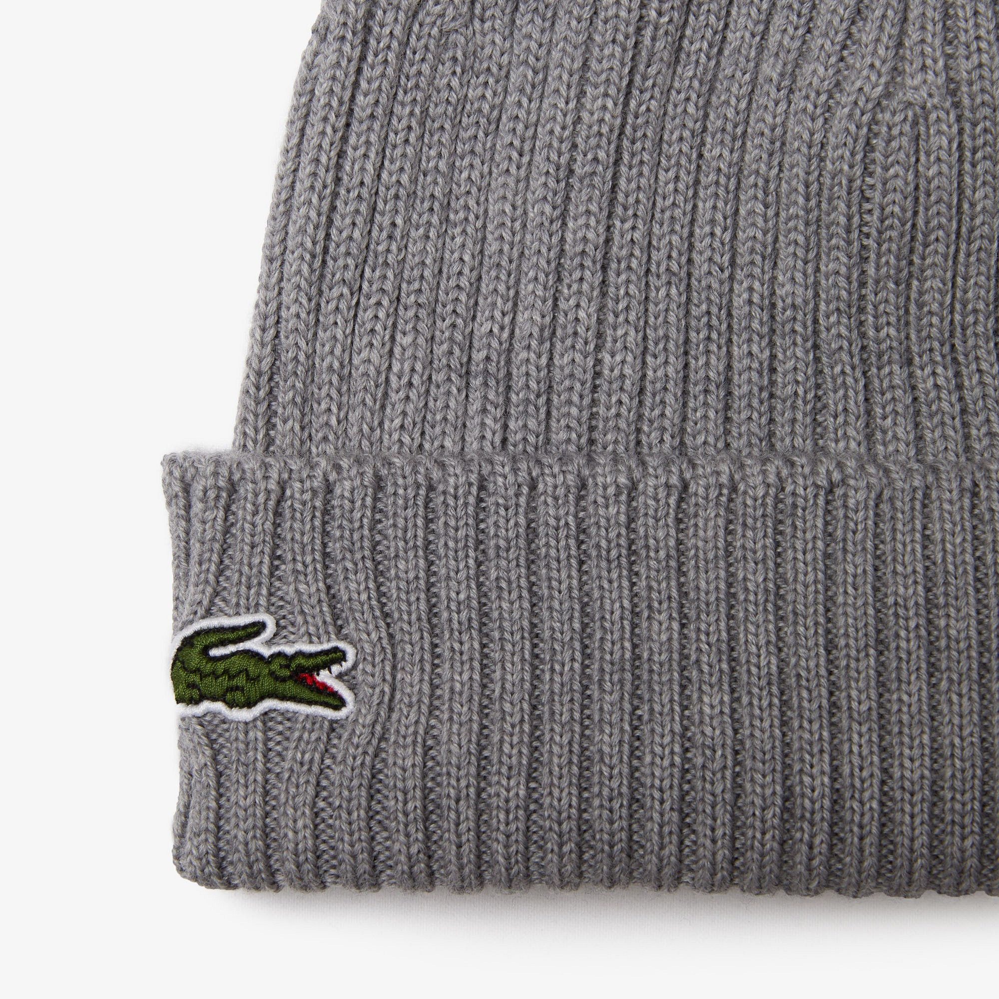 LACOSTE Strickmütze aus reiner Wolle Farbe grau Größe: One Size günstig online kaufen