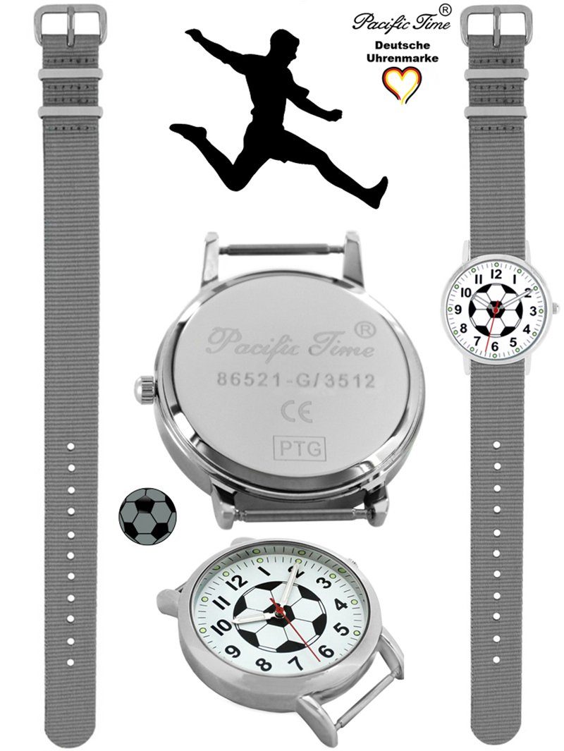 Versand Gratis Match und Time Kinder Armbanduhr Quarzuhr grau Mix Fußball Design Wechselarmband, - Pacific
