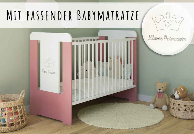 Kids Collective Babybett »Gitterbett mit Matratze«, Kleine Prinzessin Gravur 60x120 höhenverstellbar