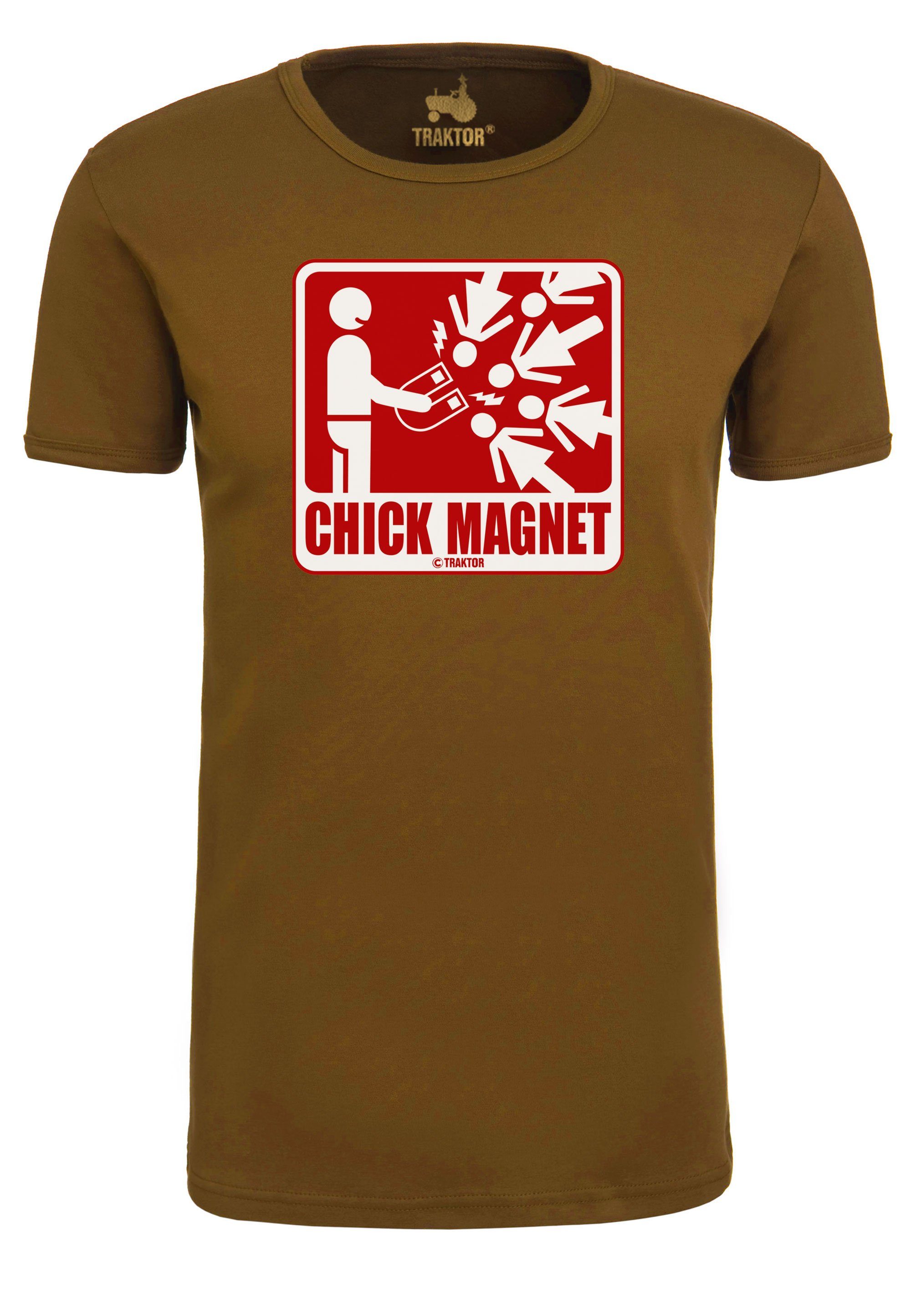 Magnet Print lustigem Chick mit T-Shirt braun LOGOSHIRT