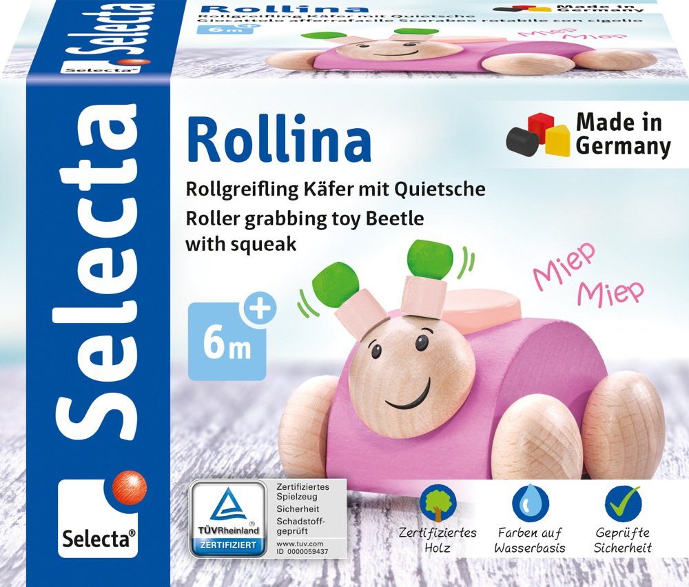 Selecta Greifling Holz Rollspielzeug Rollina Käfer rosa Quietsche krabbeln günstig online kaufen