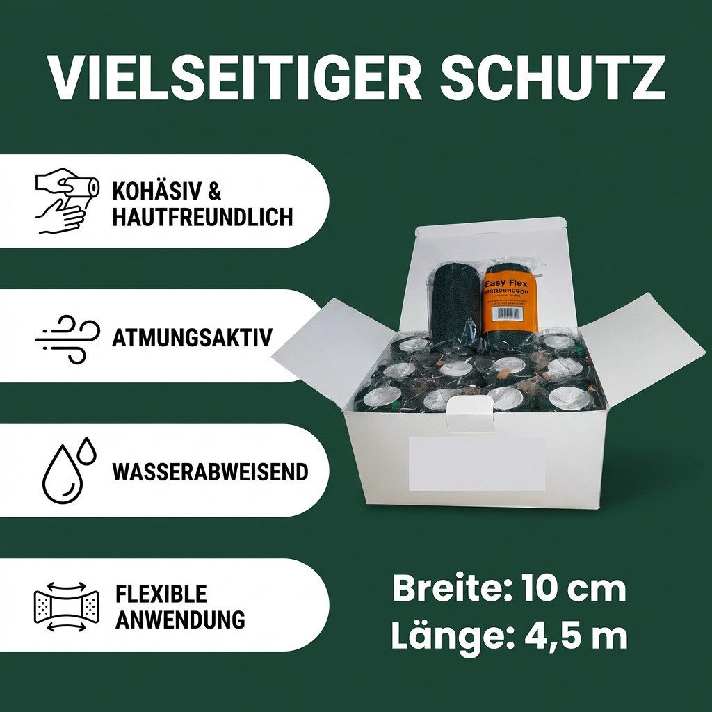 varivendo Bandage 12er Set Haftbandagen Dunkelgrün 10cm x 4,5m (Rollen, 12-tlg., Haftbandage), Bandage Sportbandage Sportverband