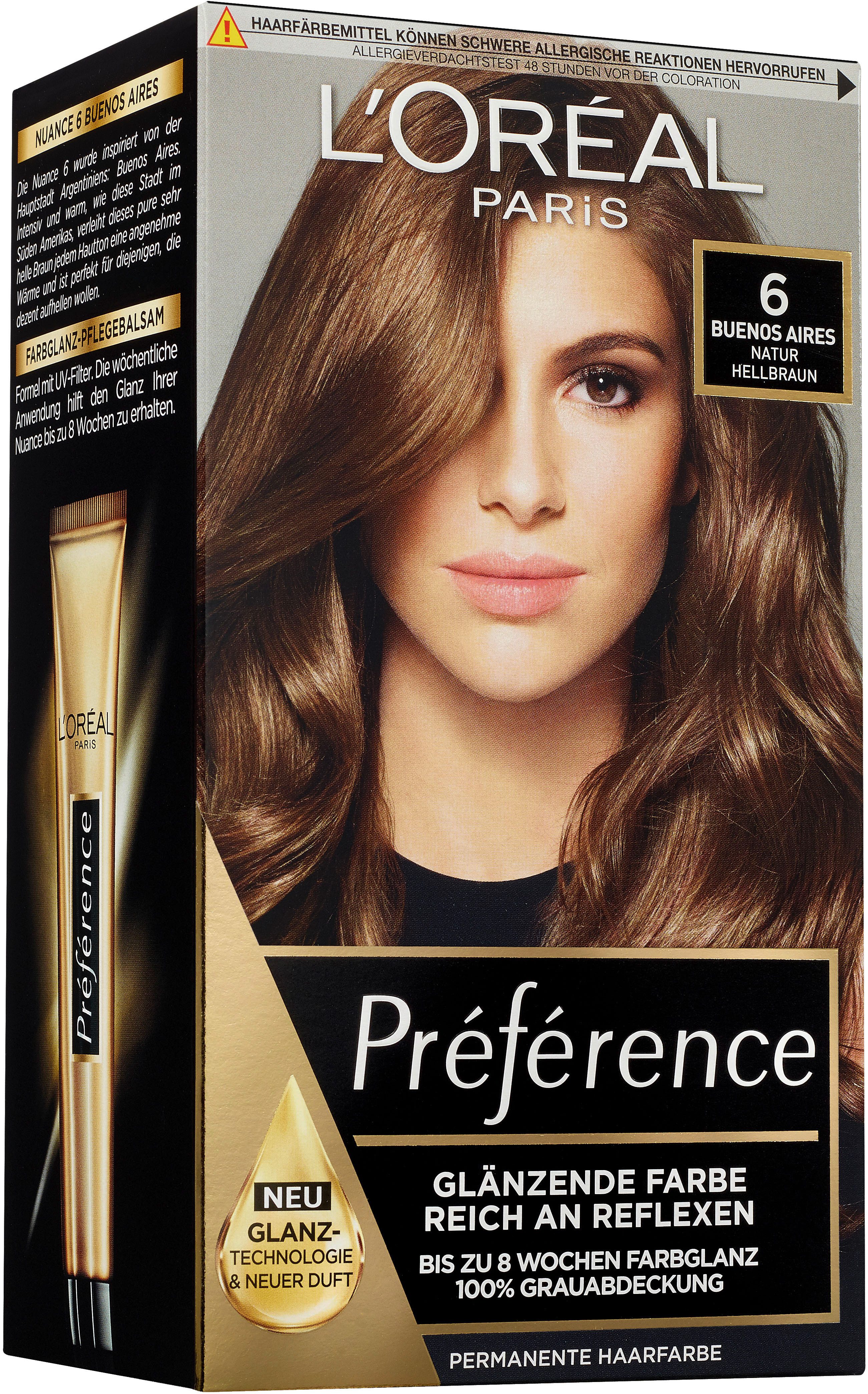 L'ORÉAL PARIS Coloration PRÉFÉRENCE HAARFARBE, Packung, 3-tlg., dauerhafte Haarcoloration mit 100% Grauabdeckung