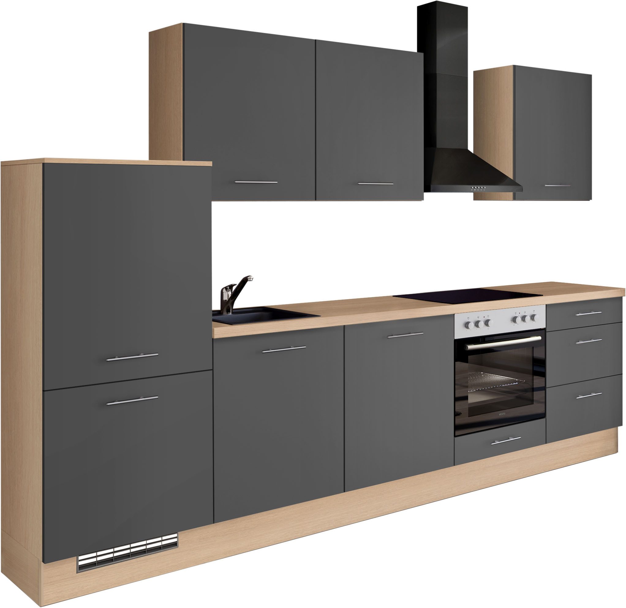 IMPULS KÜCHEN Küchenzeile "Kopenhagen", Ausrichtung wählbar, Schubkästen mit Soft-Close, (Set), vormontiert, wahlweise mit E-Geräten, Breite 300 cm