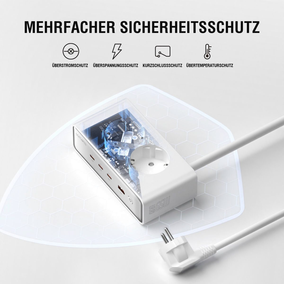 4smarts Desk Charger GaN 65W mit AC-Steckdosen Universal-Ladegerät