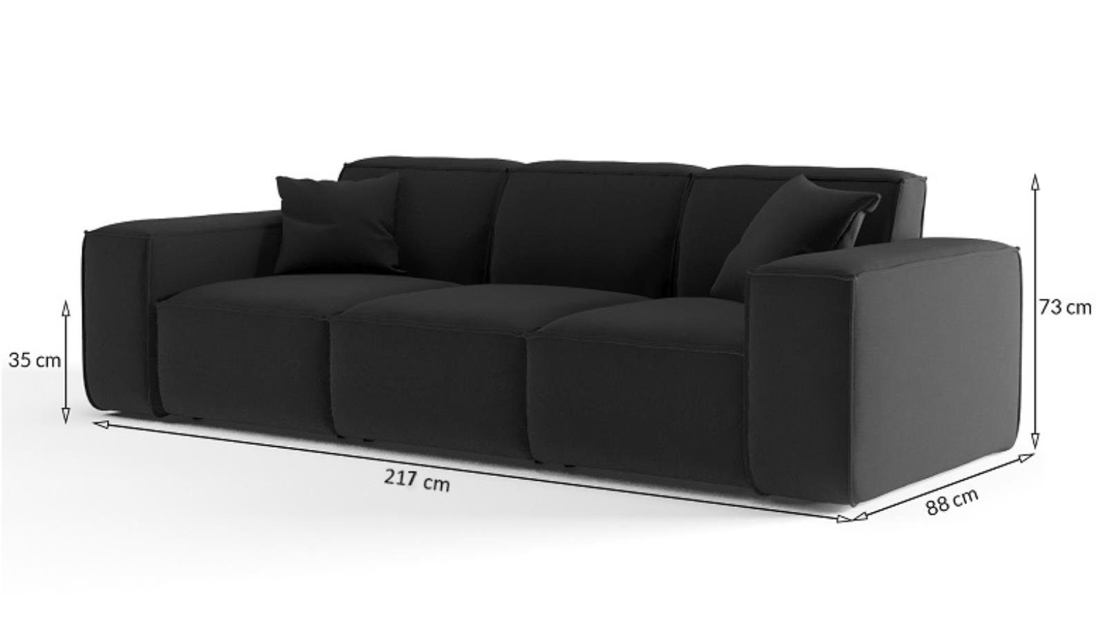 Beautysofa Sofa Lugano, 3-Sitzer Stil, aus Wellenfedern modernes Dreisitzer Veloursstoff, Cordstoff inklusive Sofa im oder