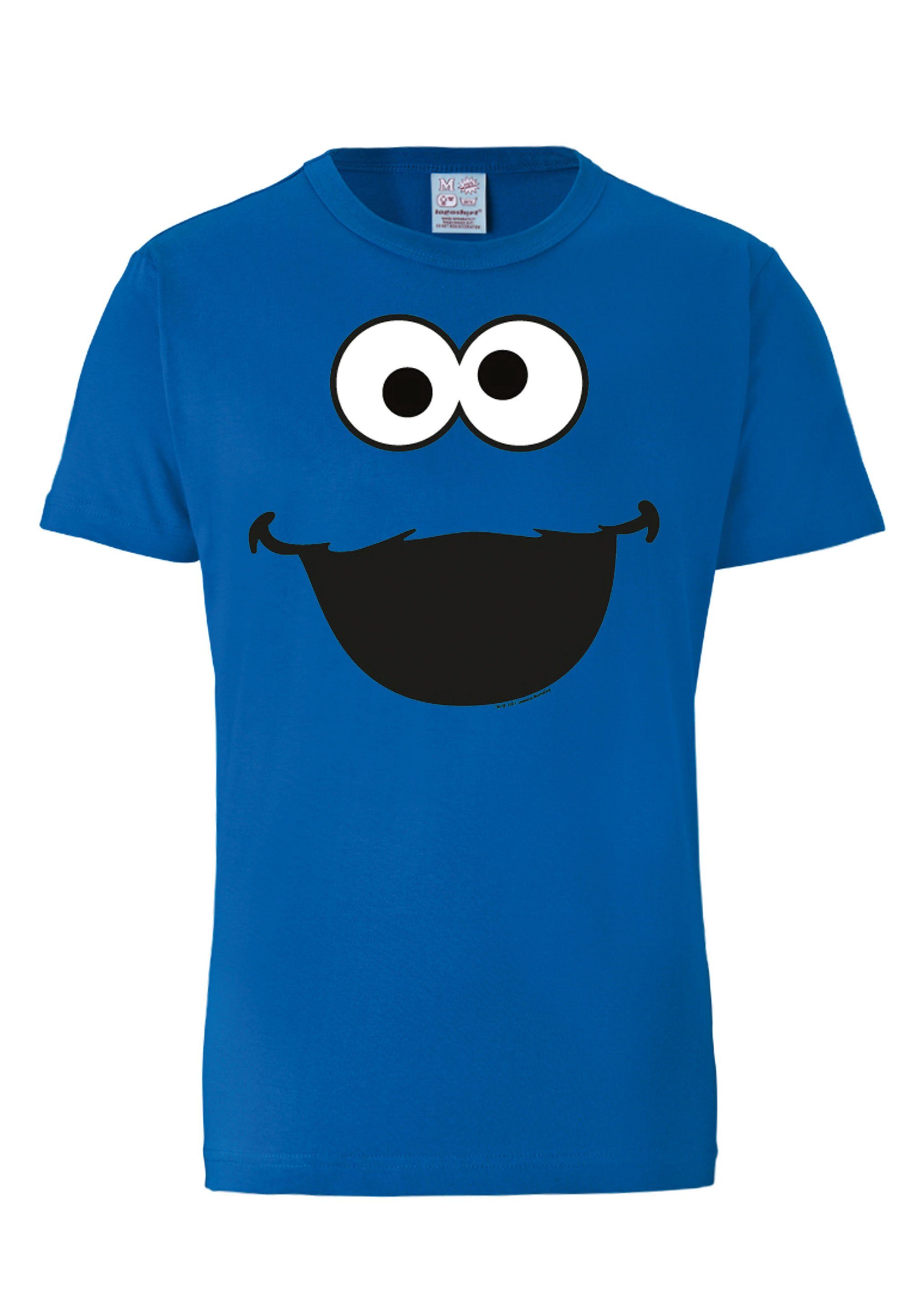Print, - Aus gefertigt Krümelmonster Sesamstraße Gesicht mit mit reiner lizenziertem Design LOGOSHIRT authentischem Baumwolle T-Shirt