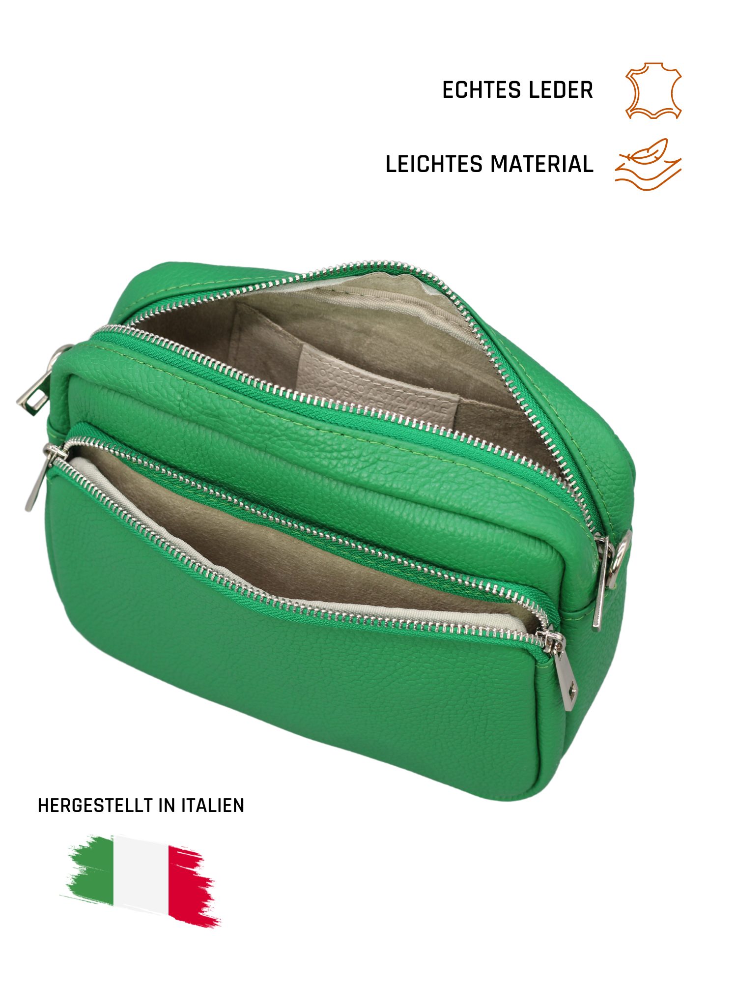 Adel Bags Schultertasche BELLA Umhängetasche für Damen, Schultertasche mit 2 Wechselriemen, echtes Leder, hergestellt in Italien