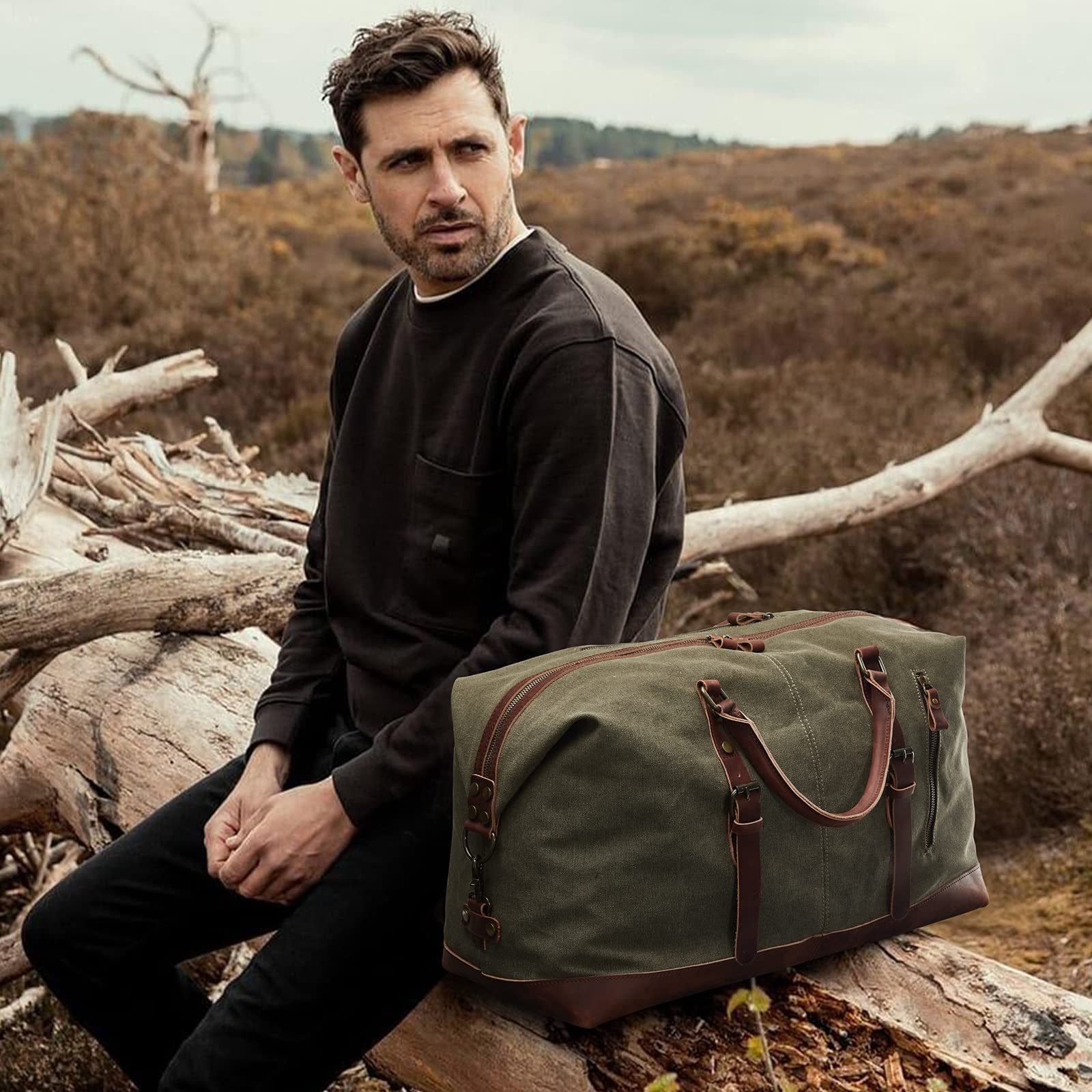 S-ZONE Reisetasche Reisetasche Segeltuch Freizeittasche Weekender Tourbag Gymbag, Große (60 L) Kapazität Reisetasche für den Wochenendausflug für Herren – Bild 2 von 5