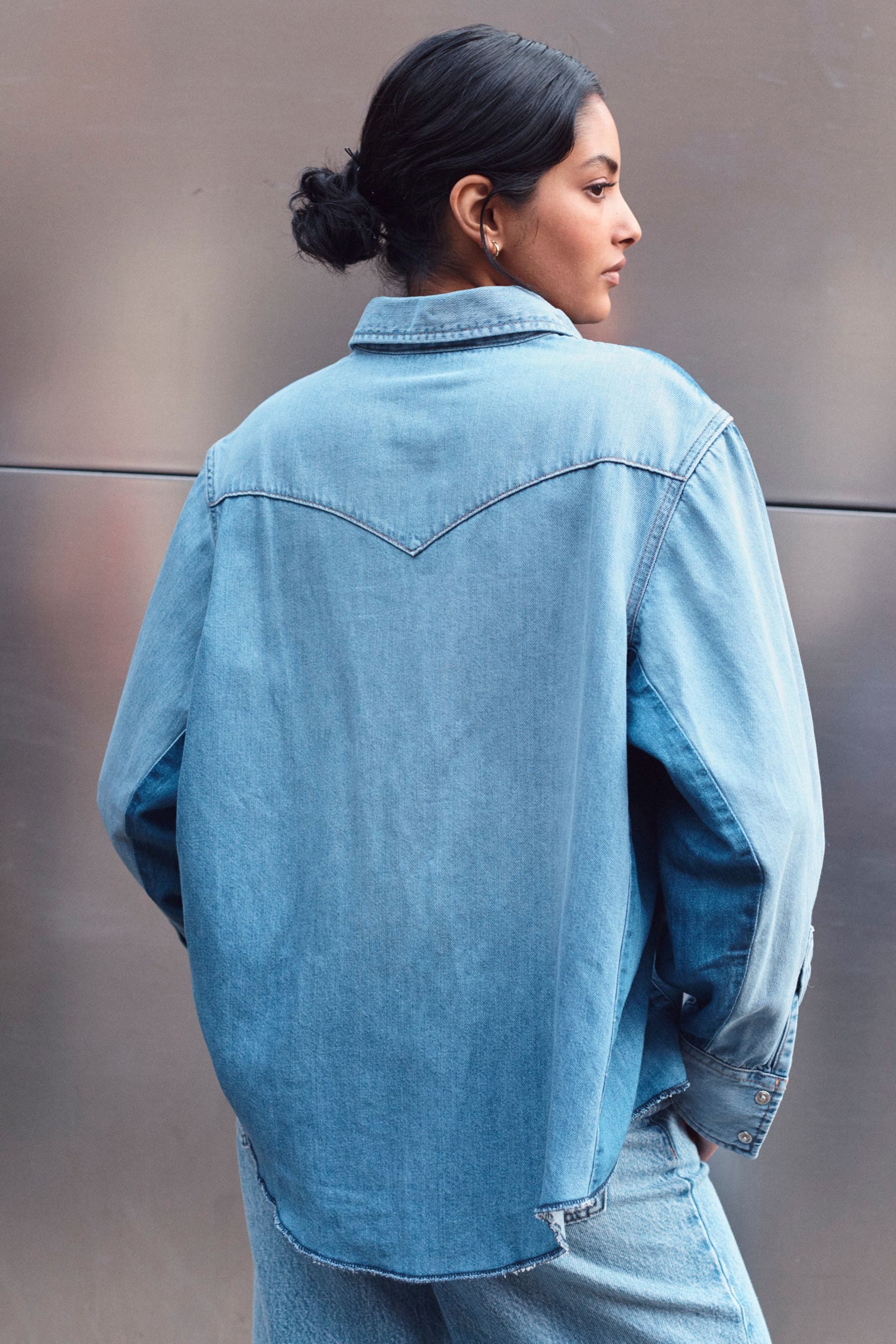 Next Jeanshemd Enge Jeansbluse im Westernstil günstig online kaufen