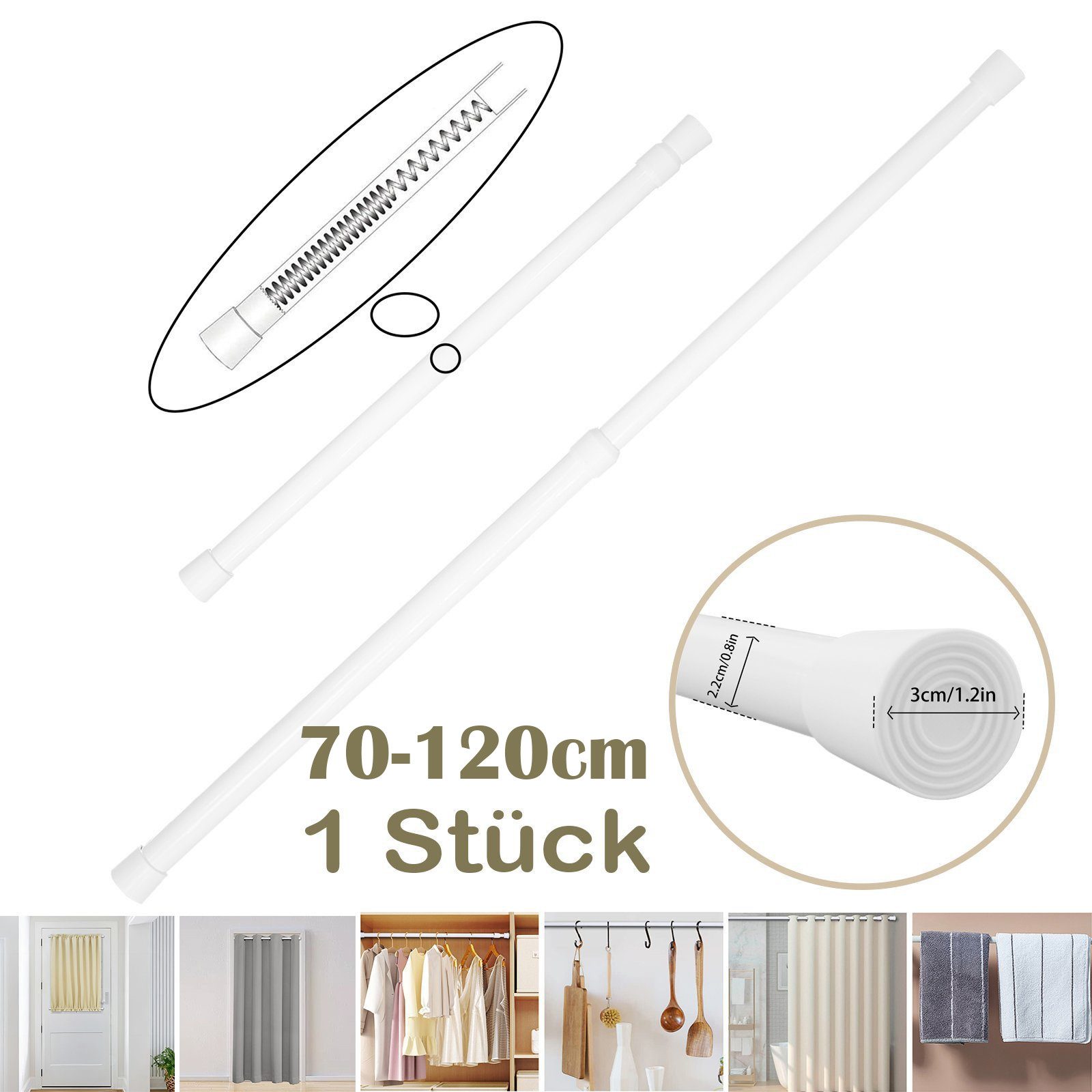BTTO Klemmstange Wandmontage Stark 1 Stück,Ohne Bohren,3 Größen,Länge 55-150cm, Ø 30 mm, für Türöffnungen,Kleiderschrank,Fensterrahmen,Bad Schlafzimmer